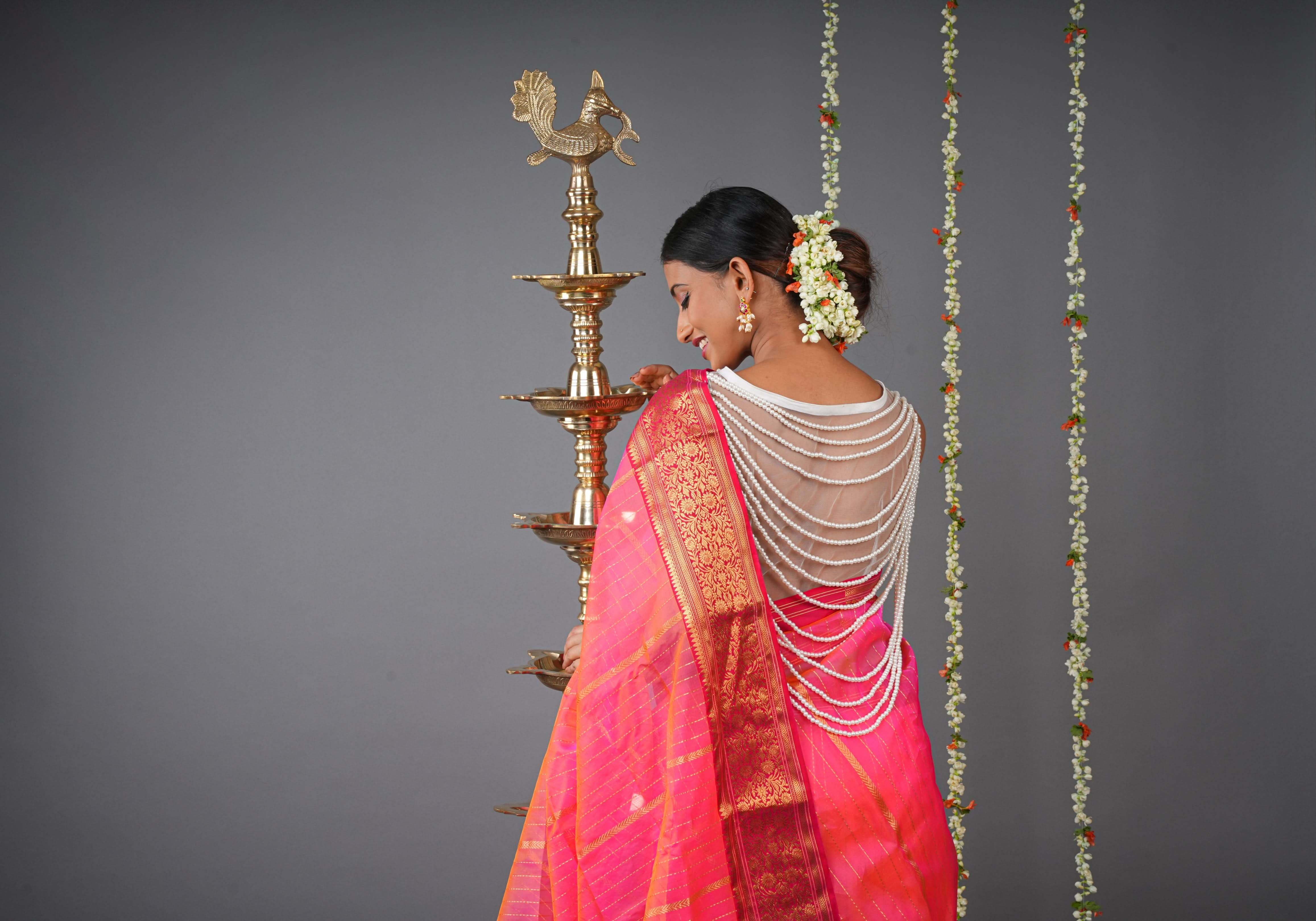 Moti jadau Blouse with Multiple moti strands in back, Made to Order | Shobitam