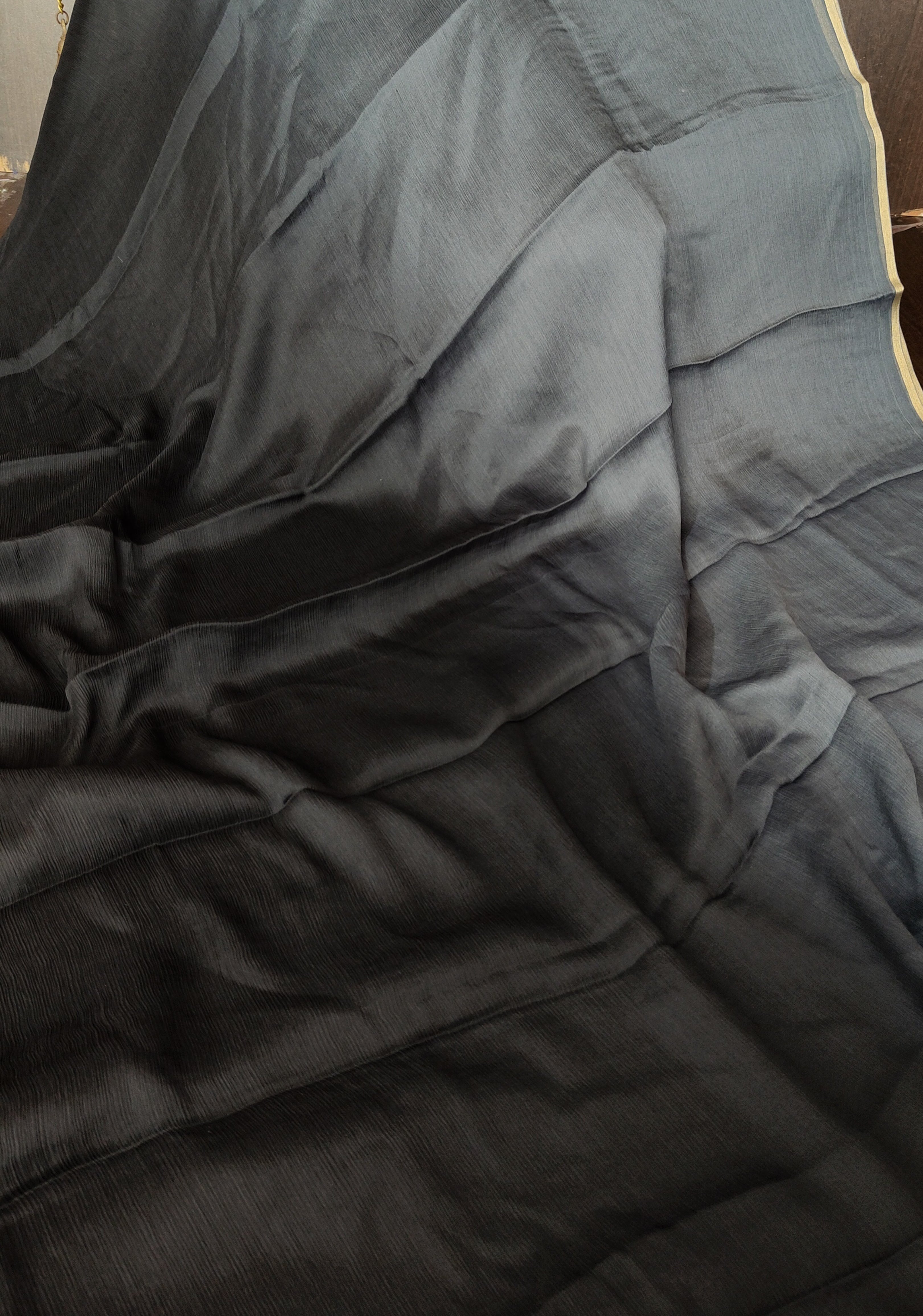 Bollywood style ombre pure chiffon Saree in Black and Grey, No Blouse Piece | Shobitam