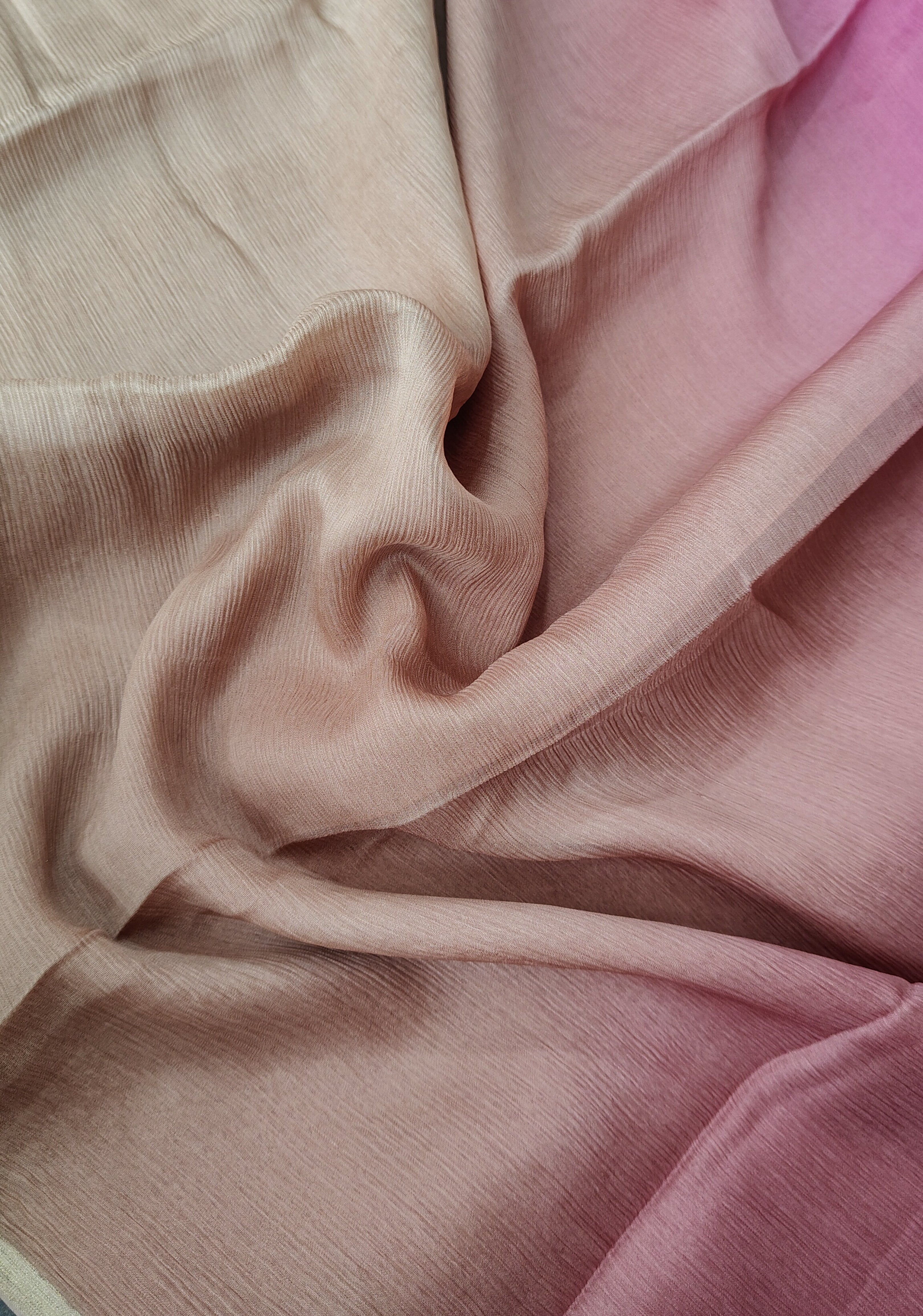 Bollywood style ombre pure chiffon Saree in Pink andSand, No Blouse Piece | SHOBITAM