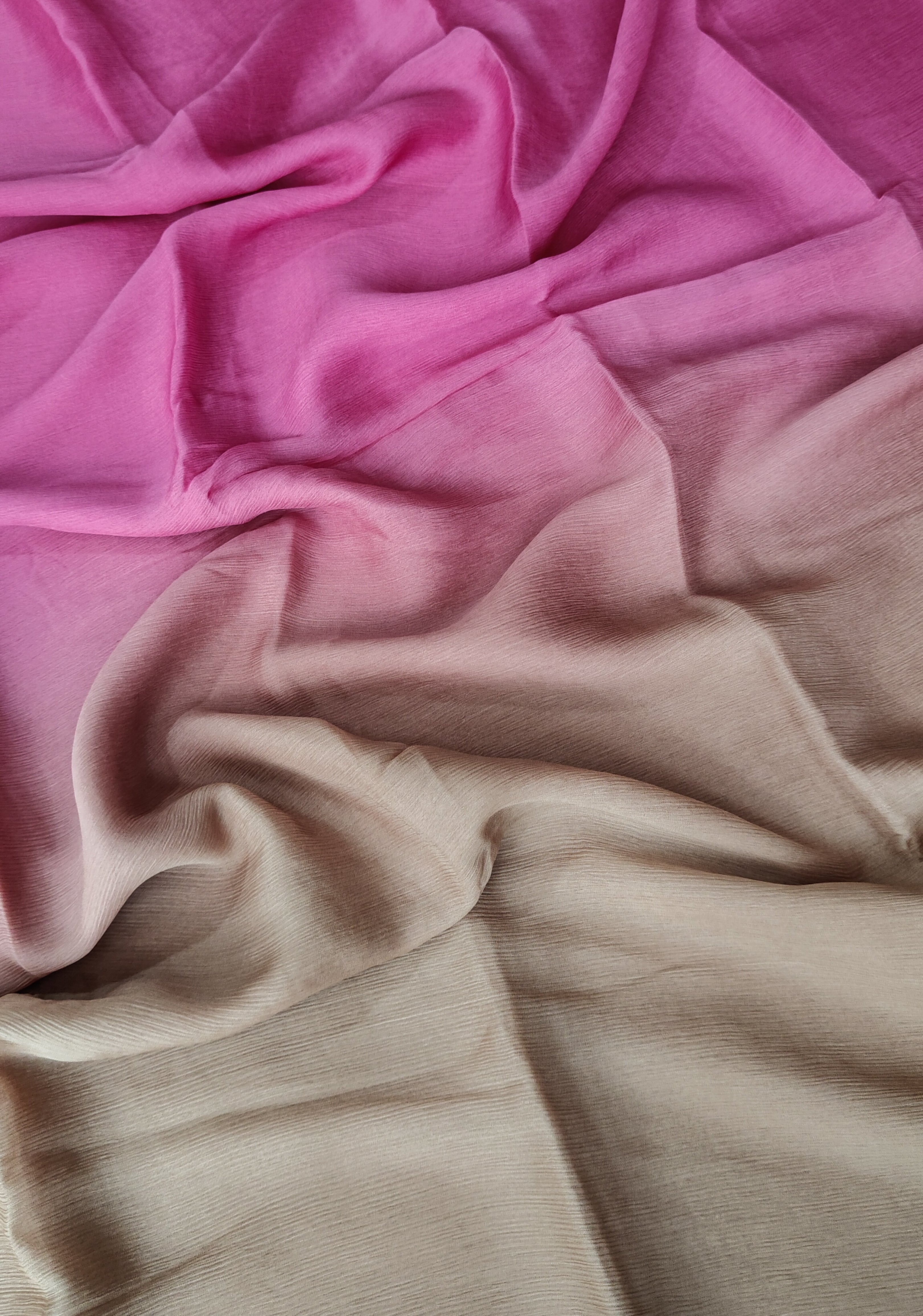 Bollywood style ombre pure chiffon Saree in Pink andSand, No Blouse Piece | SHOBITAM
