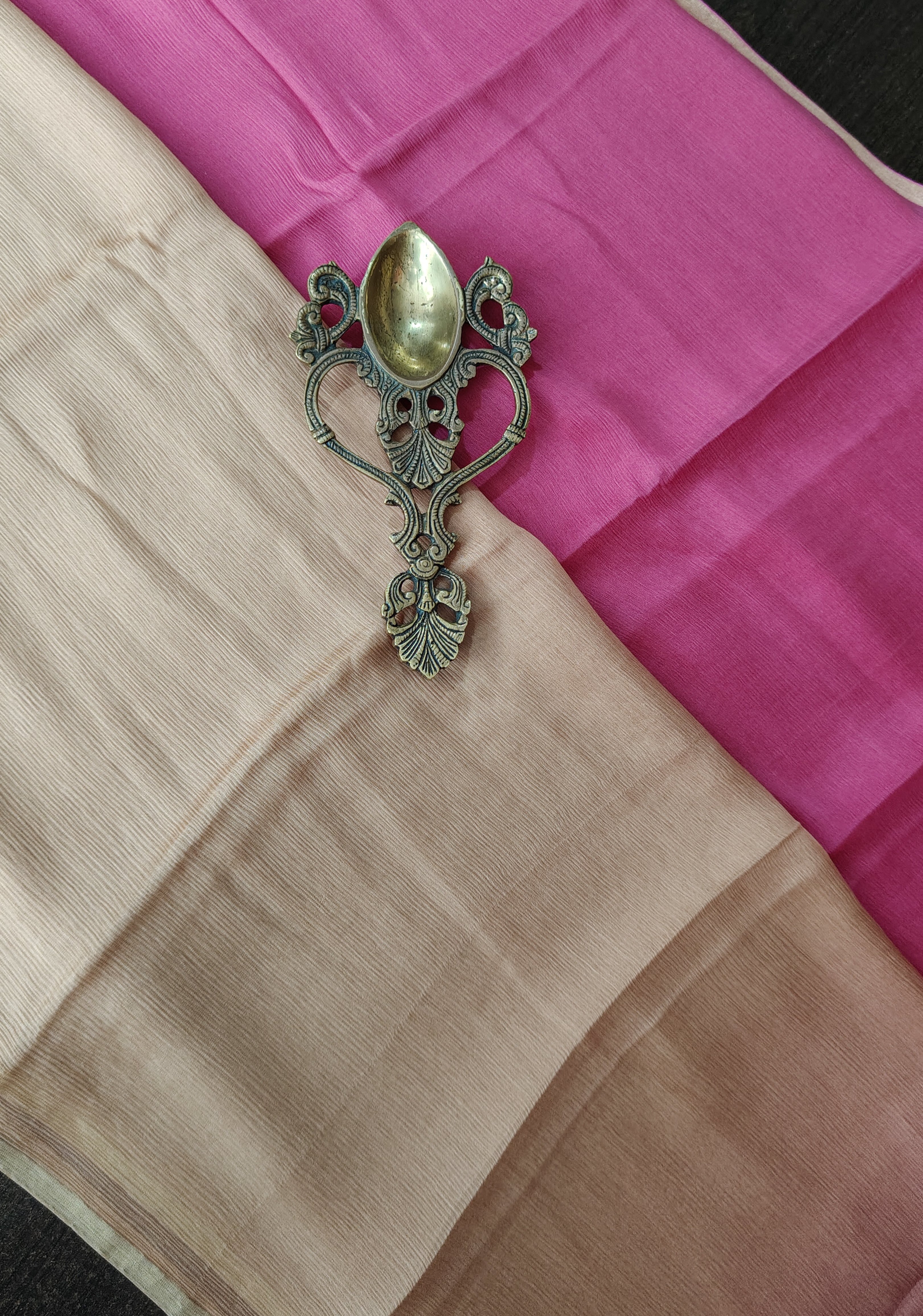 Bollywood style ombre pure chiffon Saree in Pink andSand, No Blouse Piece | SHOBITAM