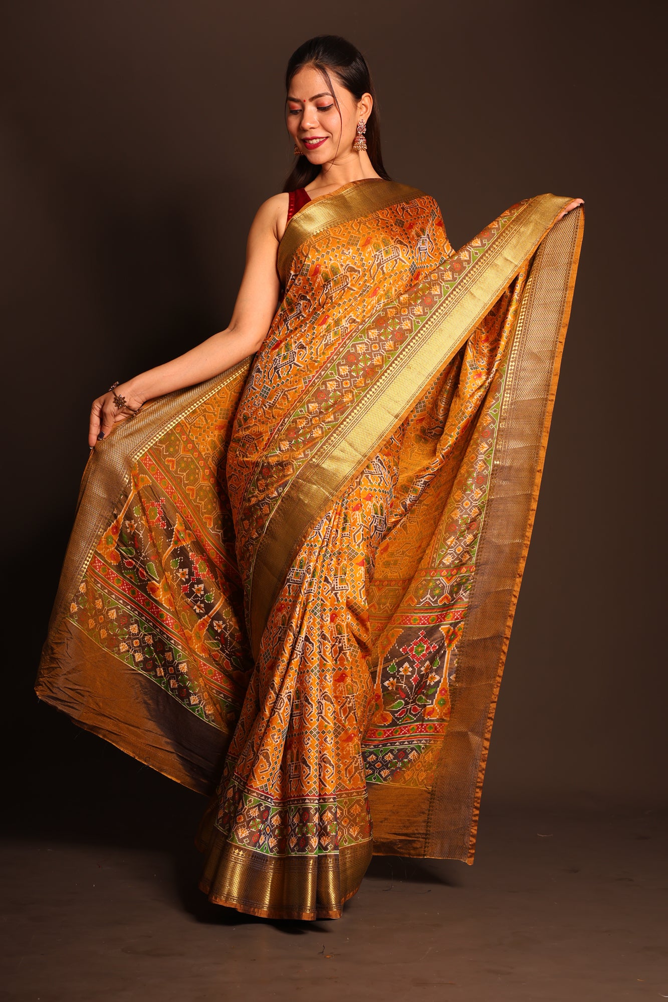 Royal Ajrakh-Inspired Zari Woven Silk Ready To Wear Saree