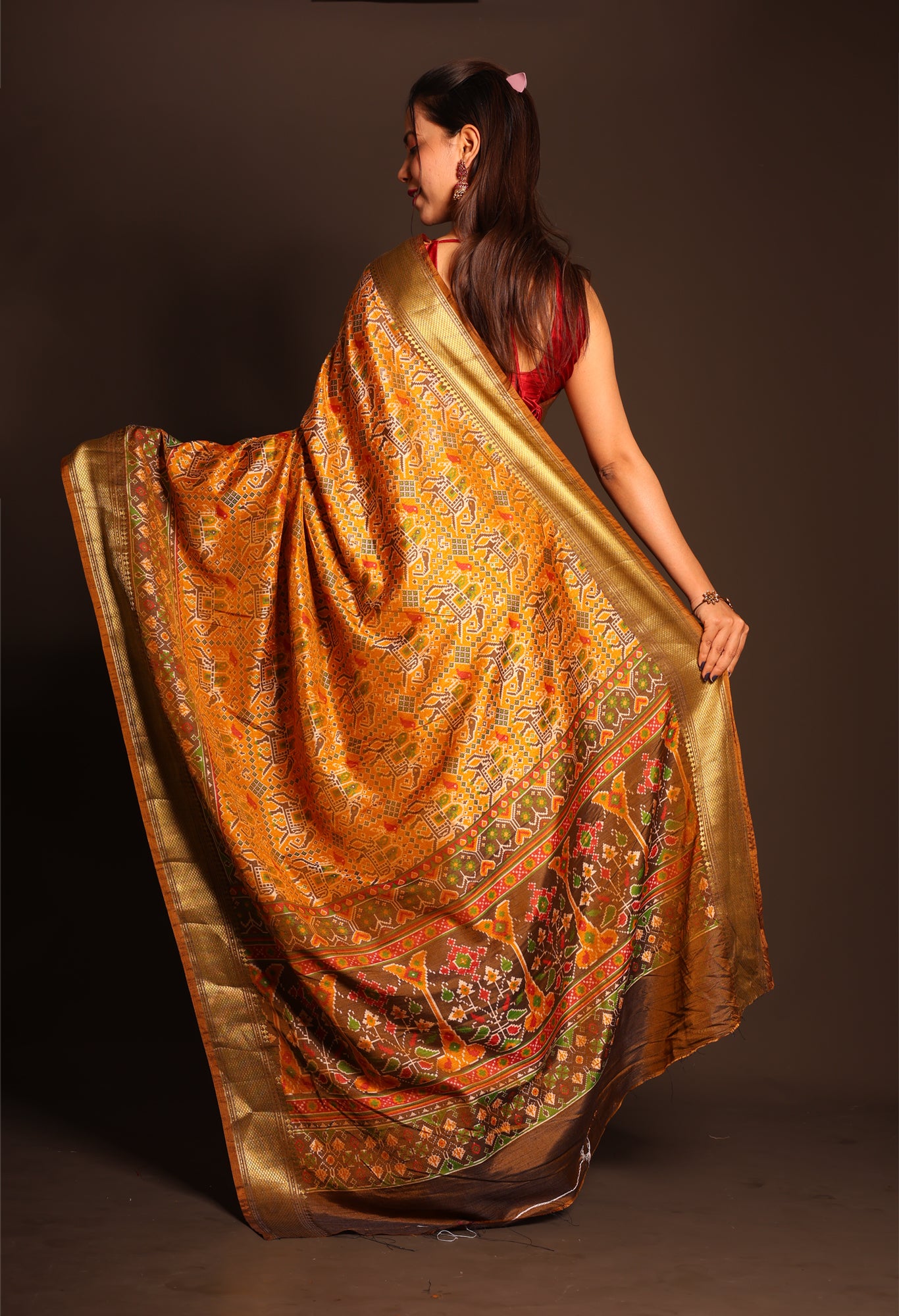 Royal Ajrakh-Inspired Zari Woven Silk Ready To Wear Saree