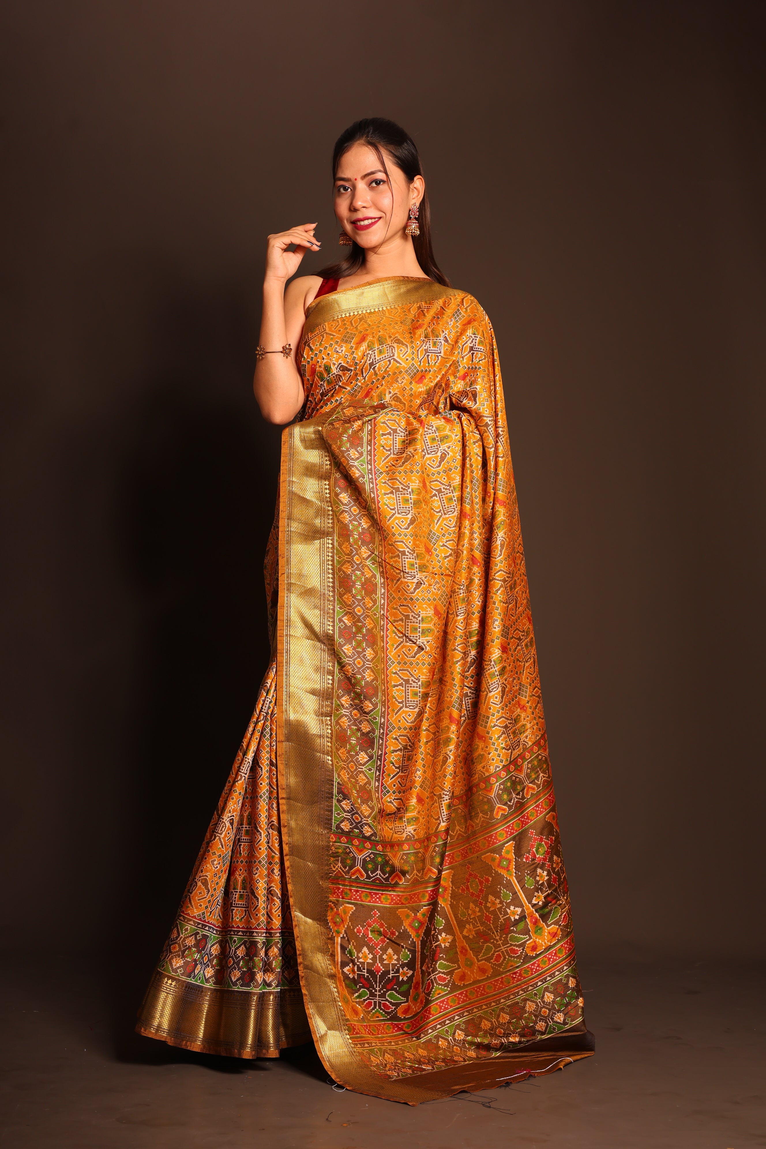 Royal Ajrakh-Inspired Zari Woven Silk Ready To Wear Saree