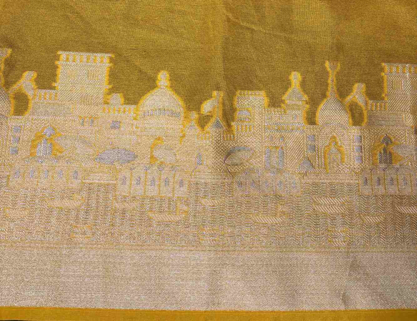 Soft Warm Silk with Zari Ganga Ghat woven Border and Rich Pallu Ready To Wear Saree