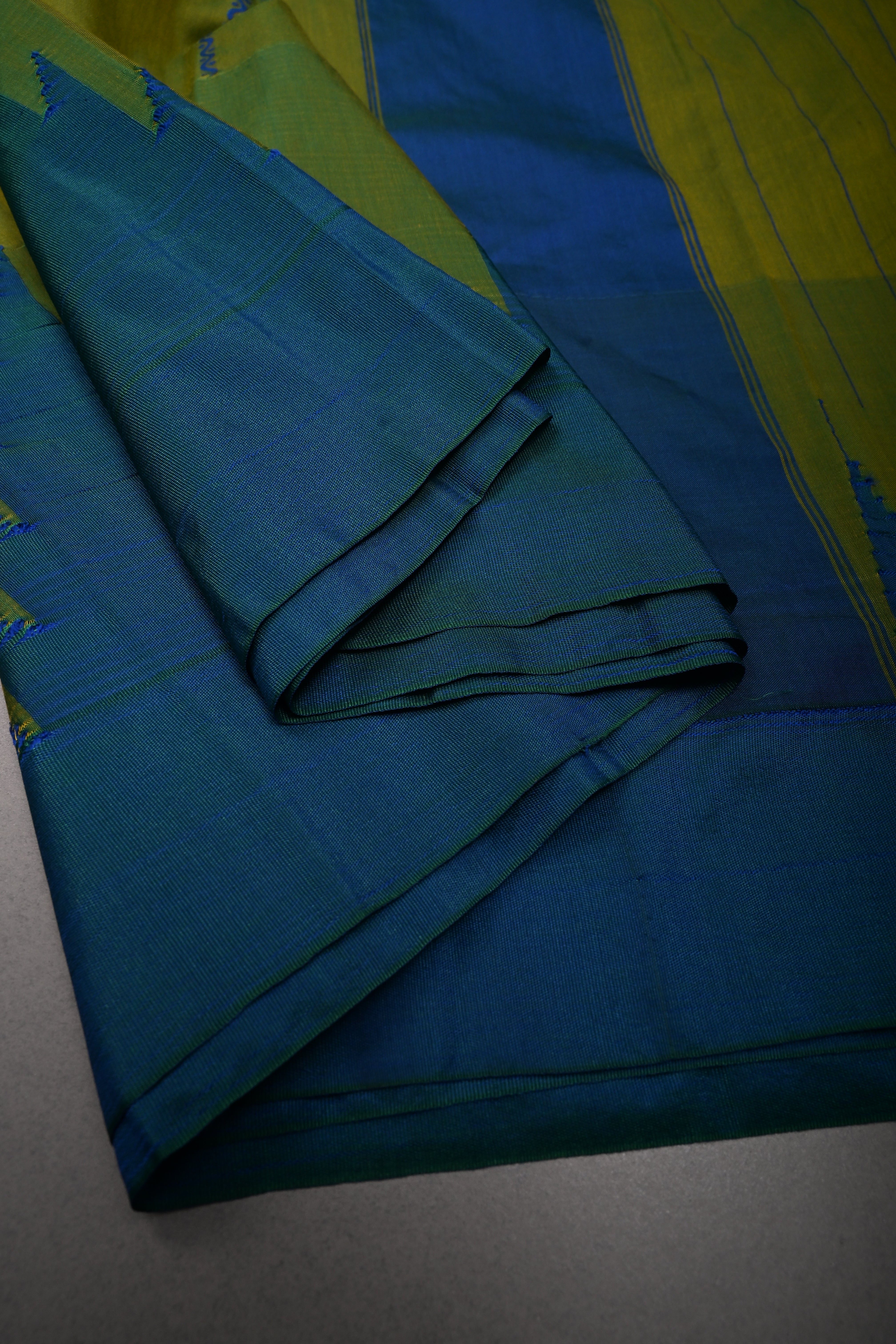 Parrot Green Ilkal Weave Art Silk Bagalkote Saree with Zari Veldhari Horizontal Stripes and Contrast Temple Border | SHOBITAM