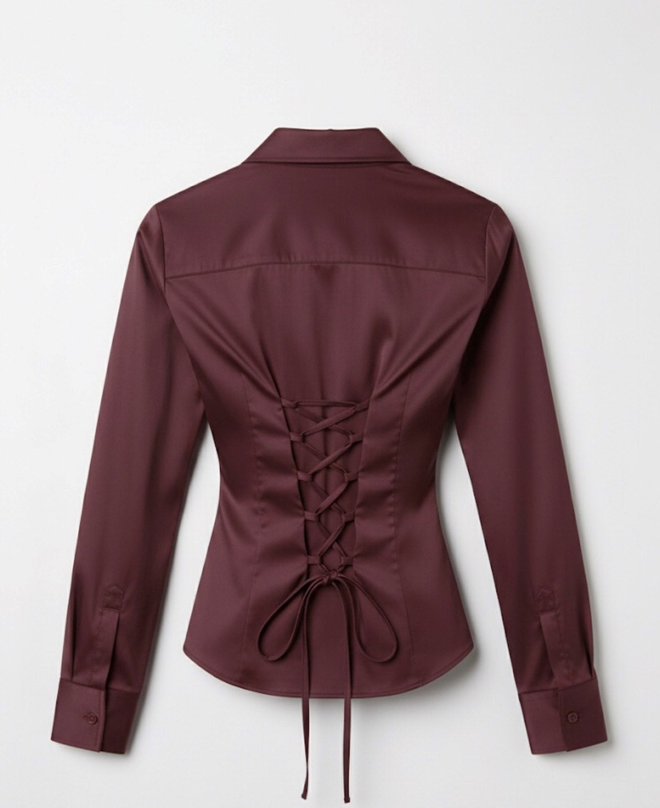 Premium Satin Fitted Shirt with Lace-Up Corset Back