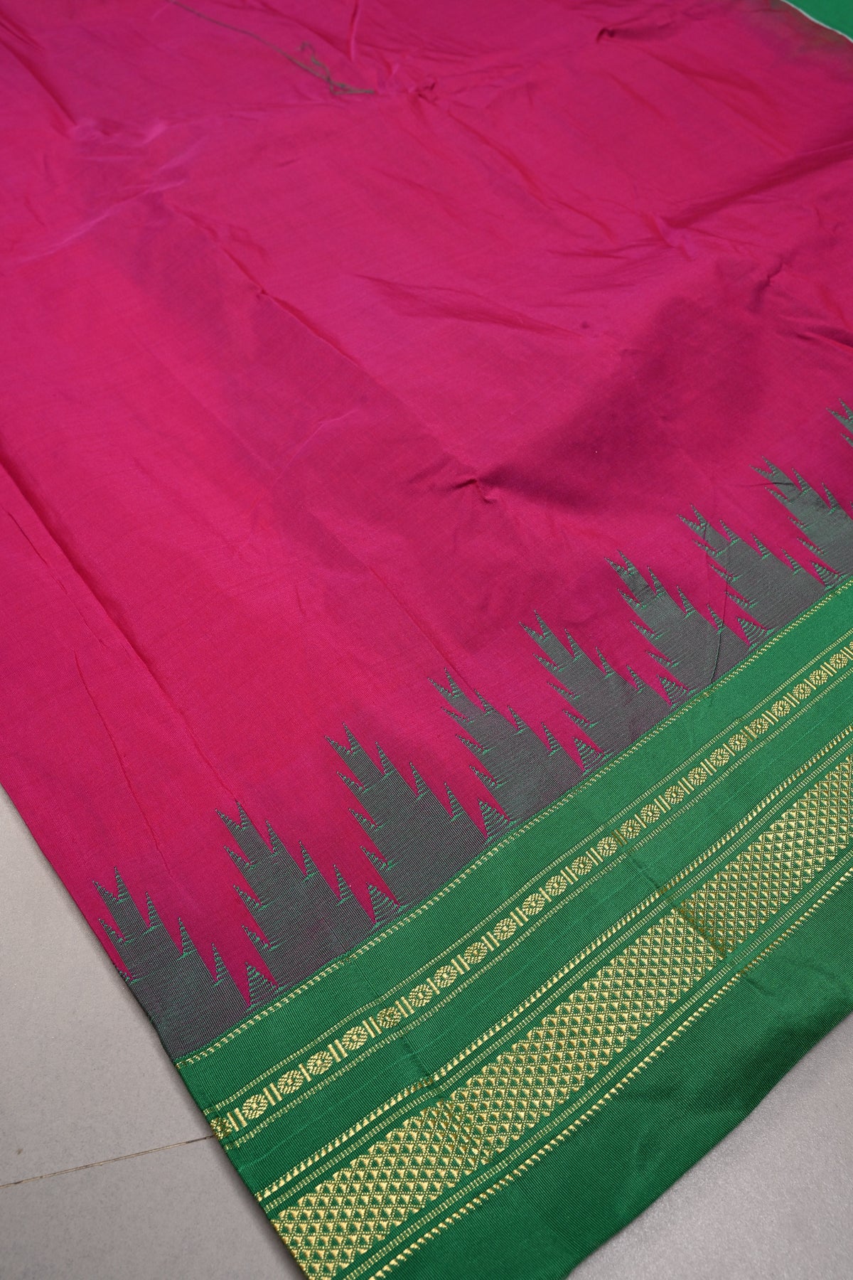 Vadamalli Ilkal Weave Mercerized Bagalkote Cotton Saree with Temple Panel on Contrast Zari Border | SHOBITAM