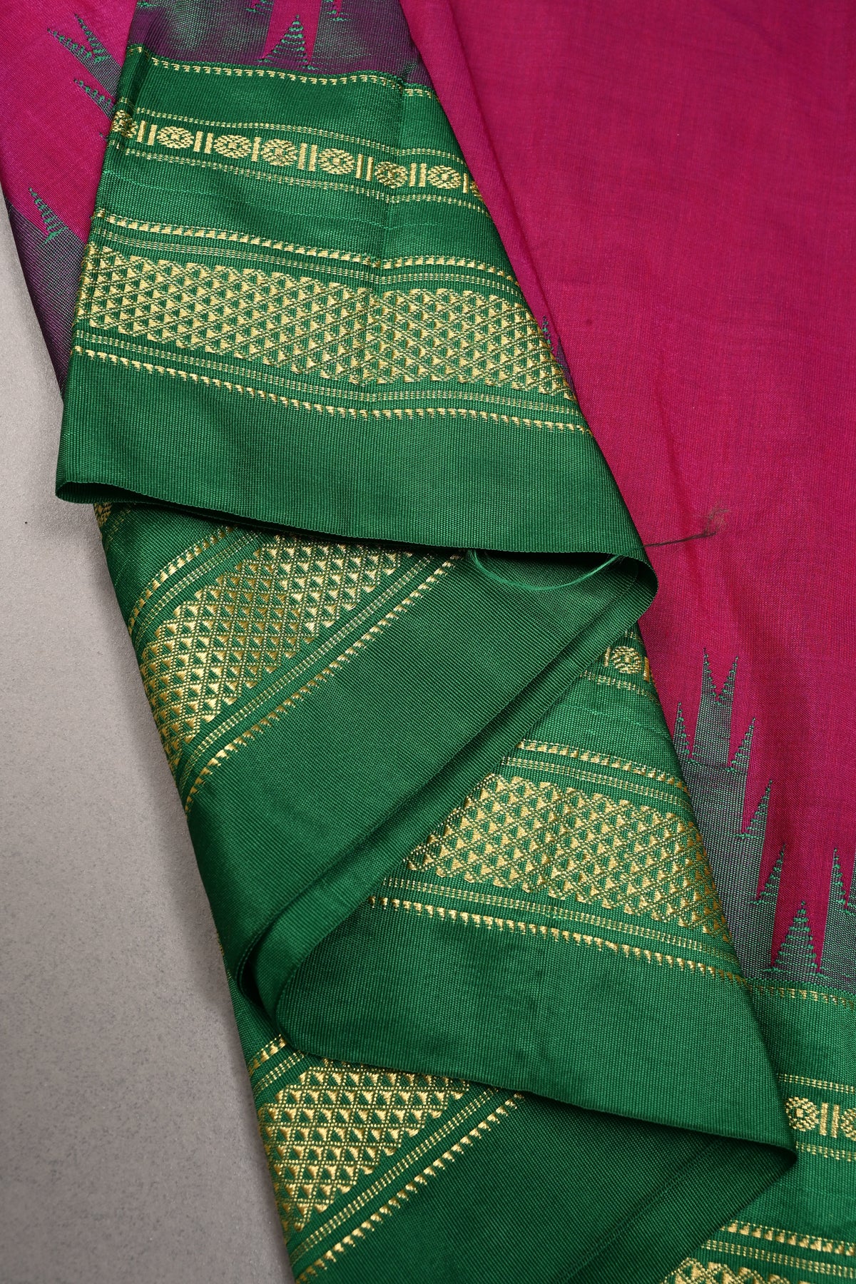 Vadamalli Ilkal Weave Mercerized Bagalkote Cotton Saree with Temple Panel on Contrast Zari Border | SHOBITAM
