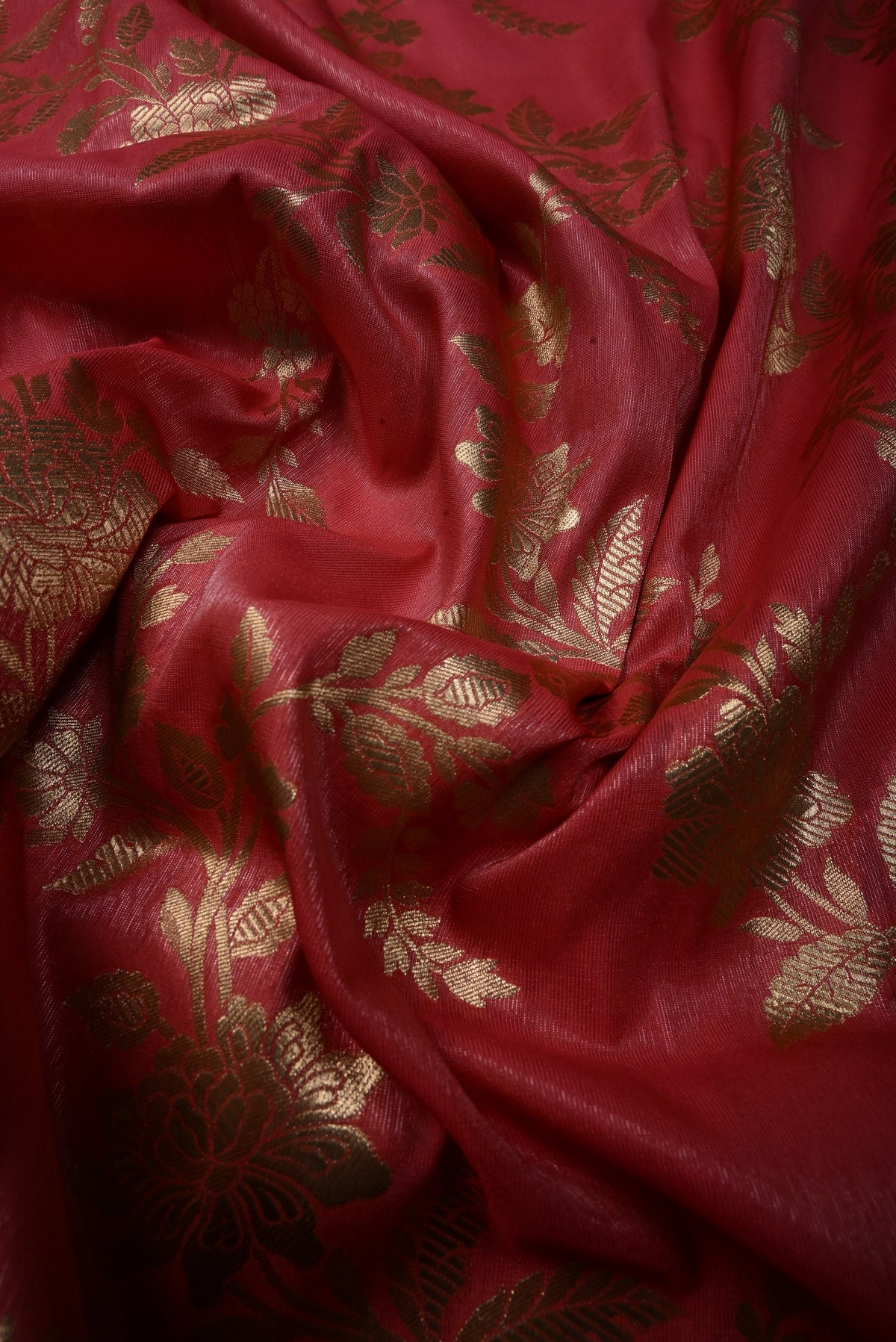 Coral Pink Tissue Semi Silk Saree with Floral Jaal and Zari Border | SHOBITAM