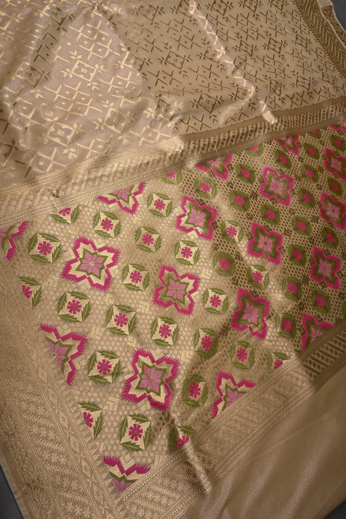 Tan Beige Tissue Semi Silk Saree with Zari Brocade and Zari Border | SHOBITAM