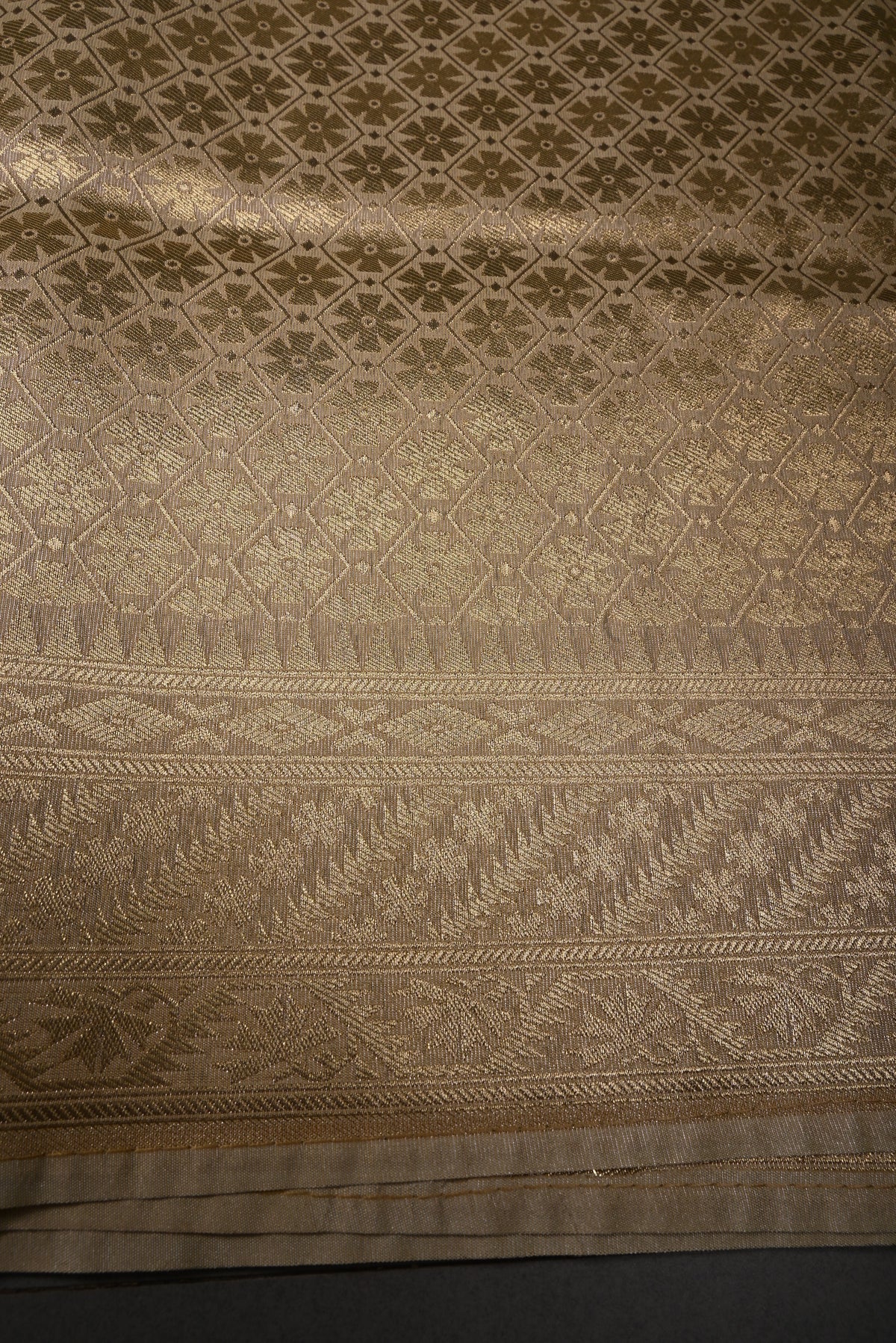 Tan Beige Tissue Semi Silk Saree with Zari Brocade and Zari Border | SHOBITAM
