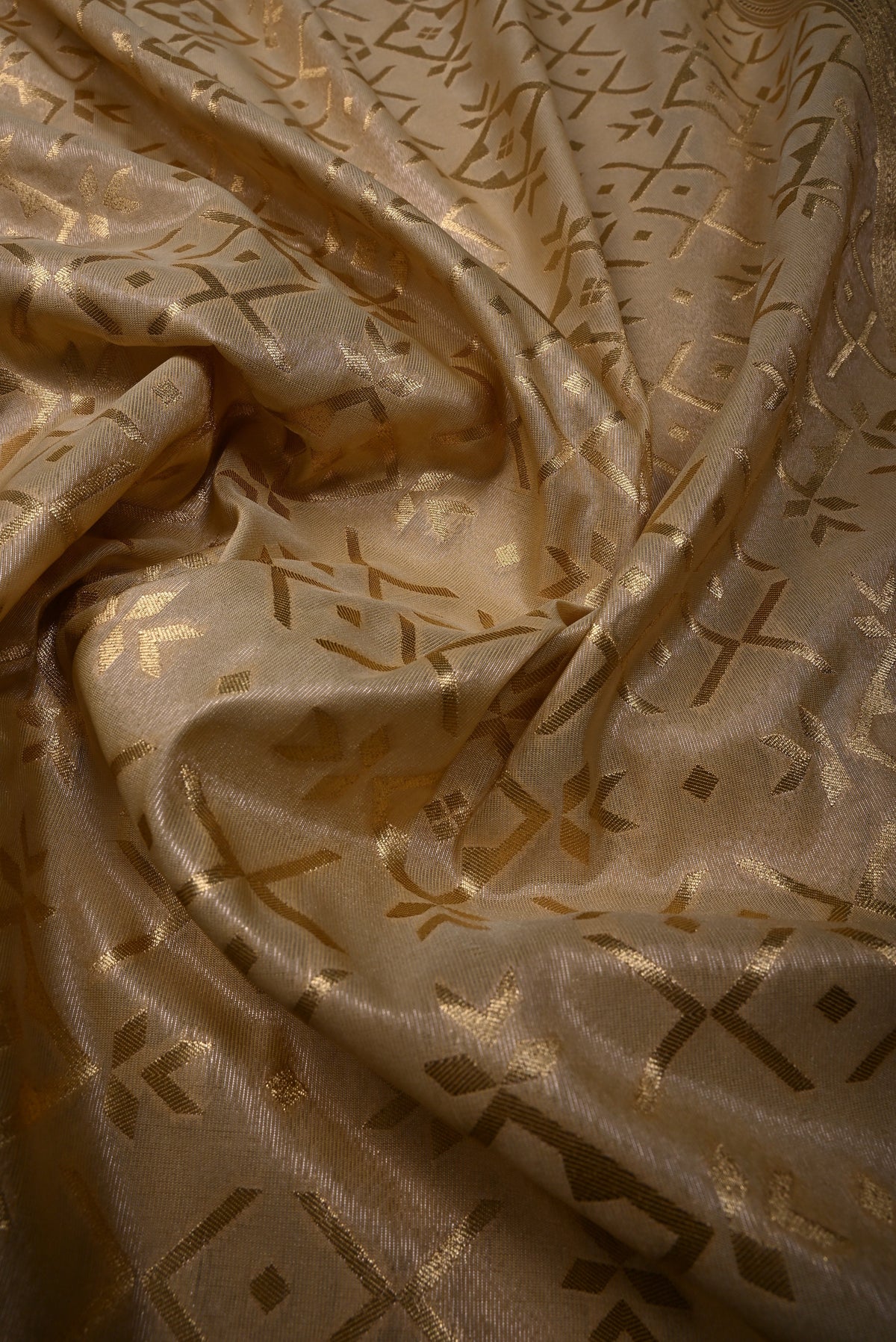 Tan Beige Tissue Semi Silk Saree with Zari Brocade and Zari Border | SHOBITAM