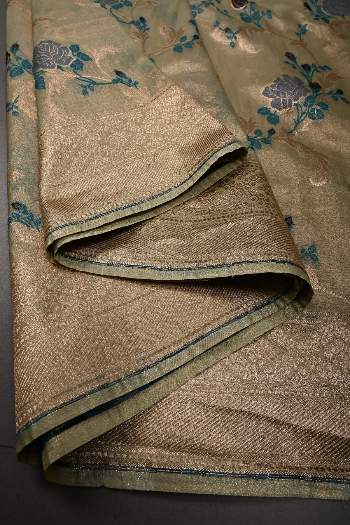 Pista Green Tissue Semi Silk Saree with Meenakari Floral Jaal and Zari Border | SHOBITAM