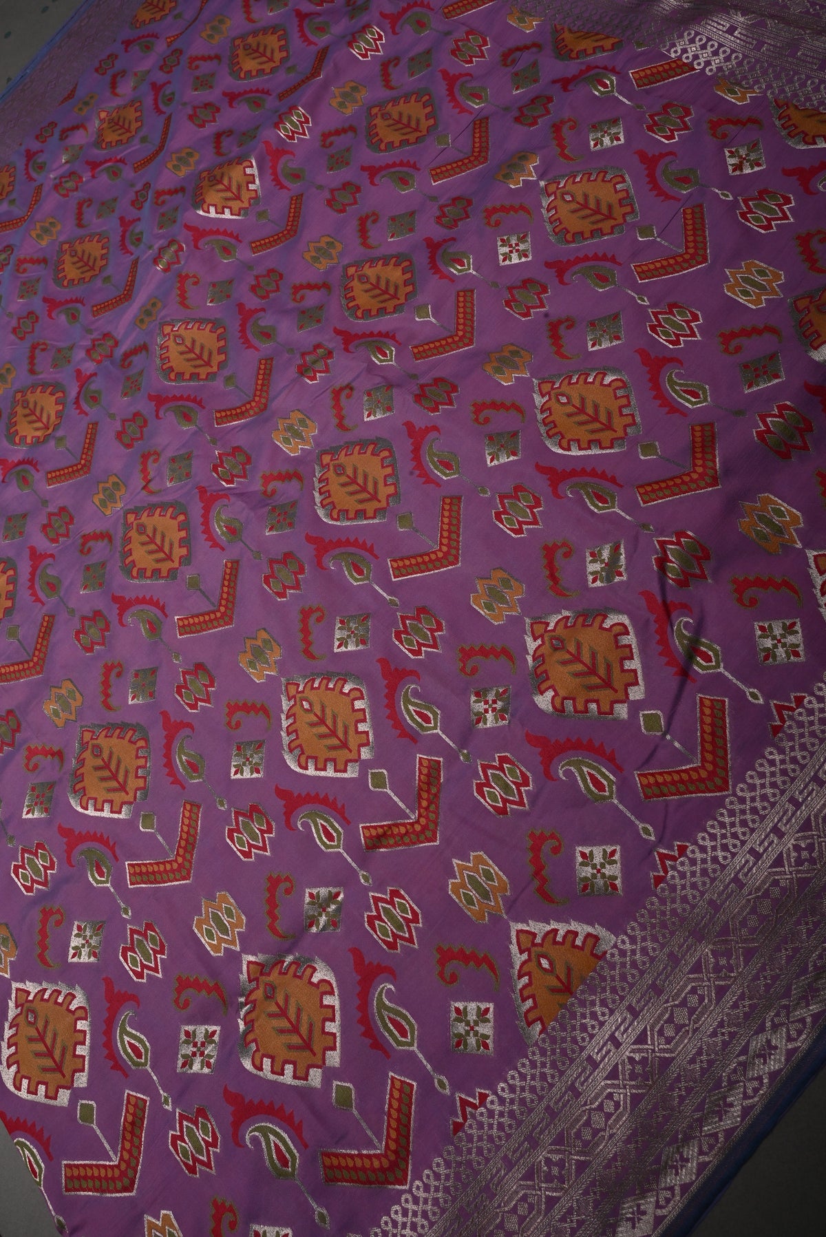 Dusty Lavender Dual Tone Semi Silk Saree with Meenakari Zari Brocade and Zari Border | SHOBITAM