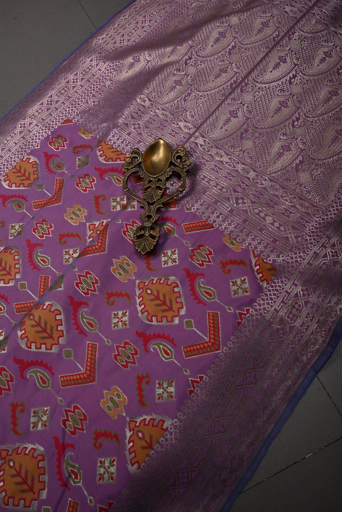 Dusty Lavender Dual Tone Semi Silk Saree with Meenakari Zari Brocade and Zari Border | SHOBITAM