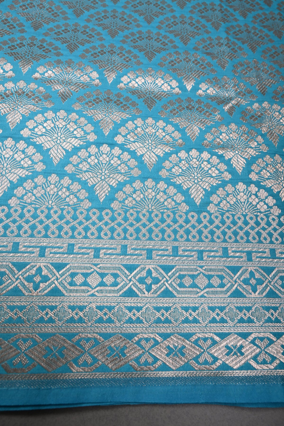 Turquoise Blue Semi Silk Saree with Meenakari Zari Brocade and Zari Border | SHOBITAM