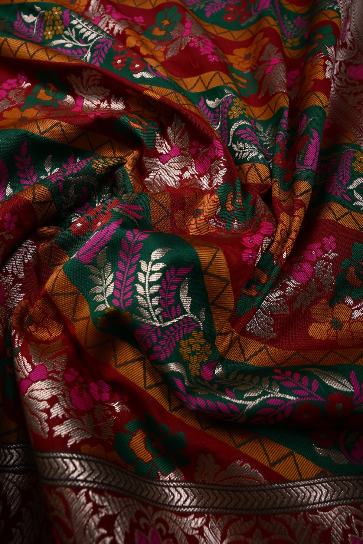Red Semi Silk Saree with Meenakari Rangkaat Leheriya and Zari Border | SHOBITAM