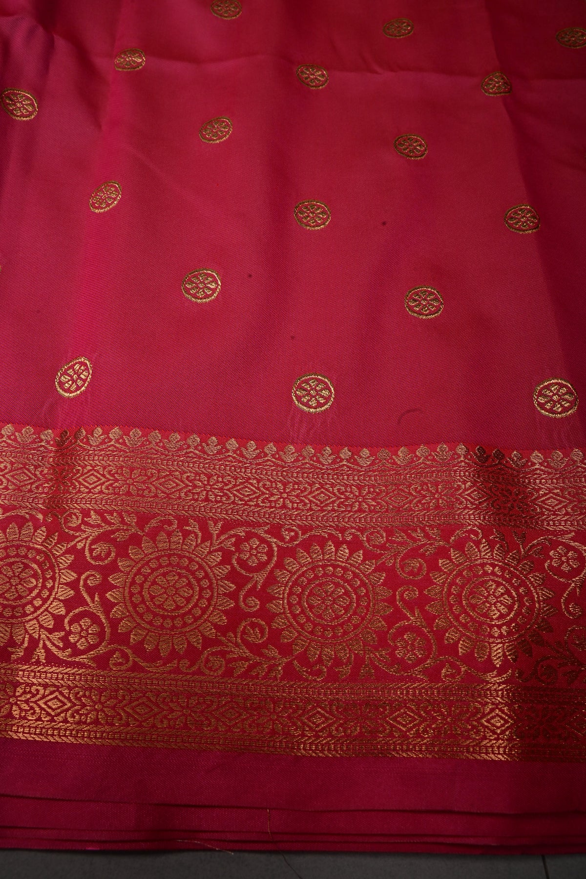 Pink-Green Dual Tone Kanchi Semi Silk Saree with Sona Rupa Butta and Zari Border | SHOBITAM
