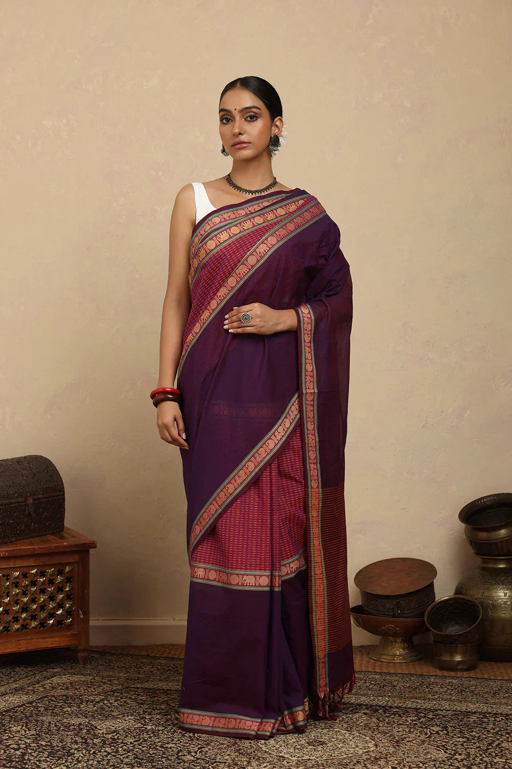 Handloom Jamuni Purple Kanchi Cotton Saree | Shobitam