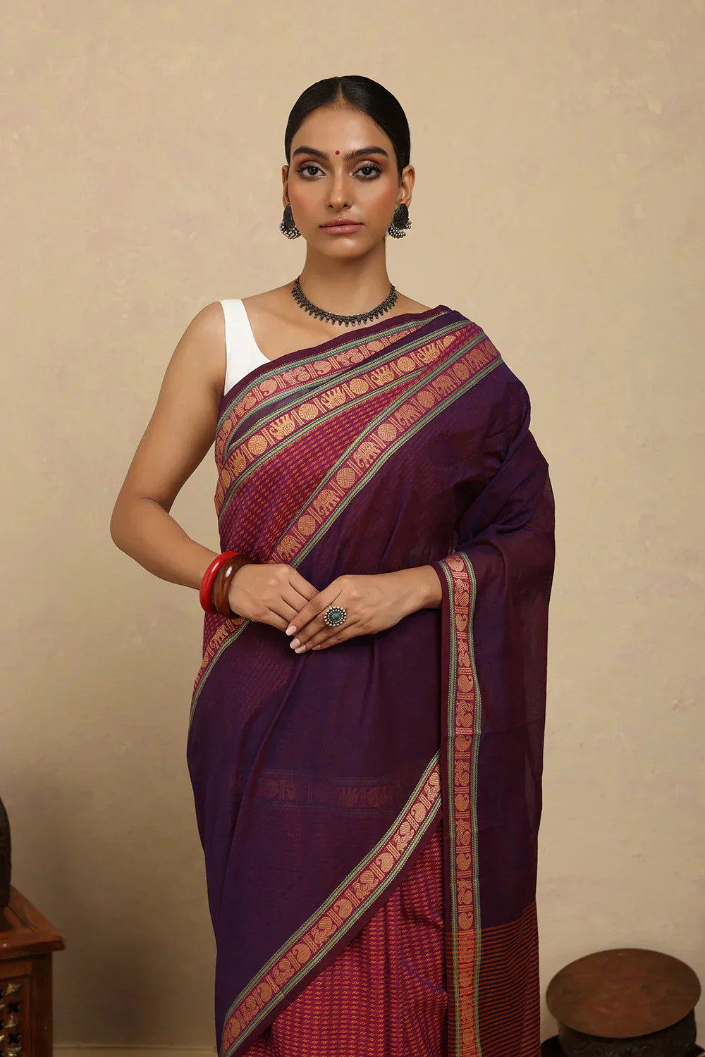 Handloom Jamuni Purple Kanchi Cotton Saree | Shobitam