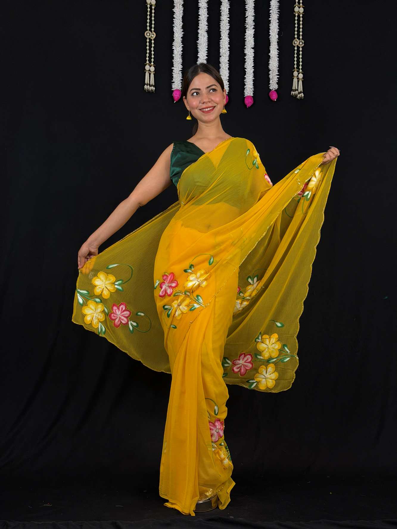 Soft Georgette Handwork Floral work Wrap in one minute saree