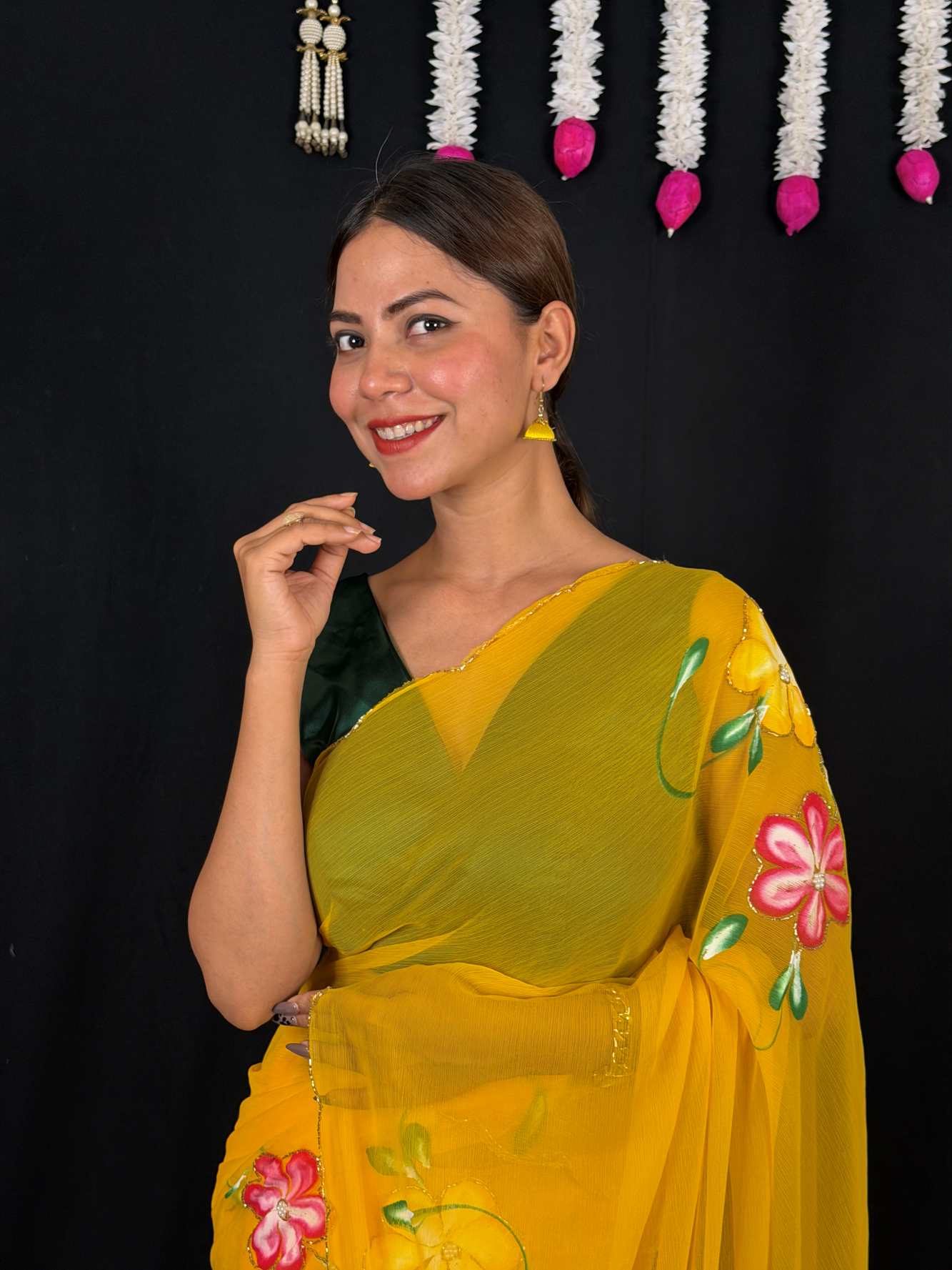 Soft Georgette Handwork Floral work Wrap in one minute saree