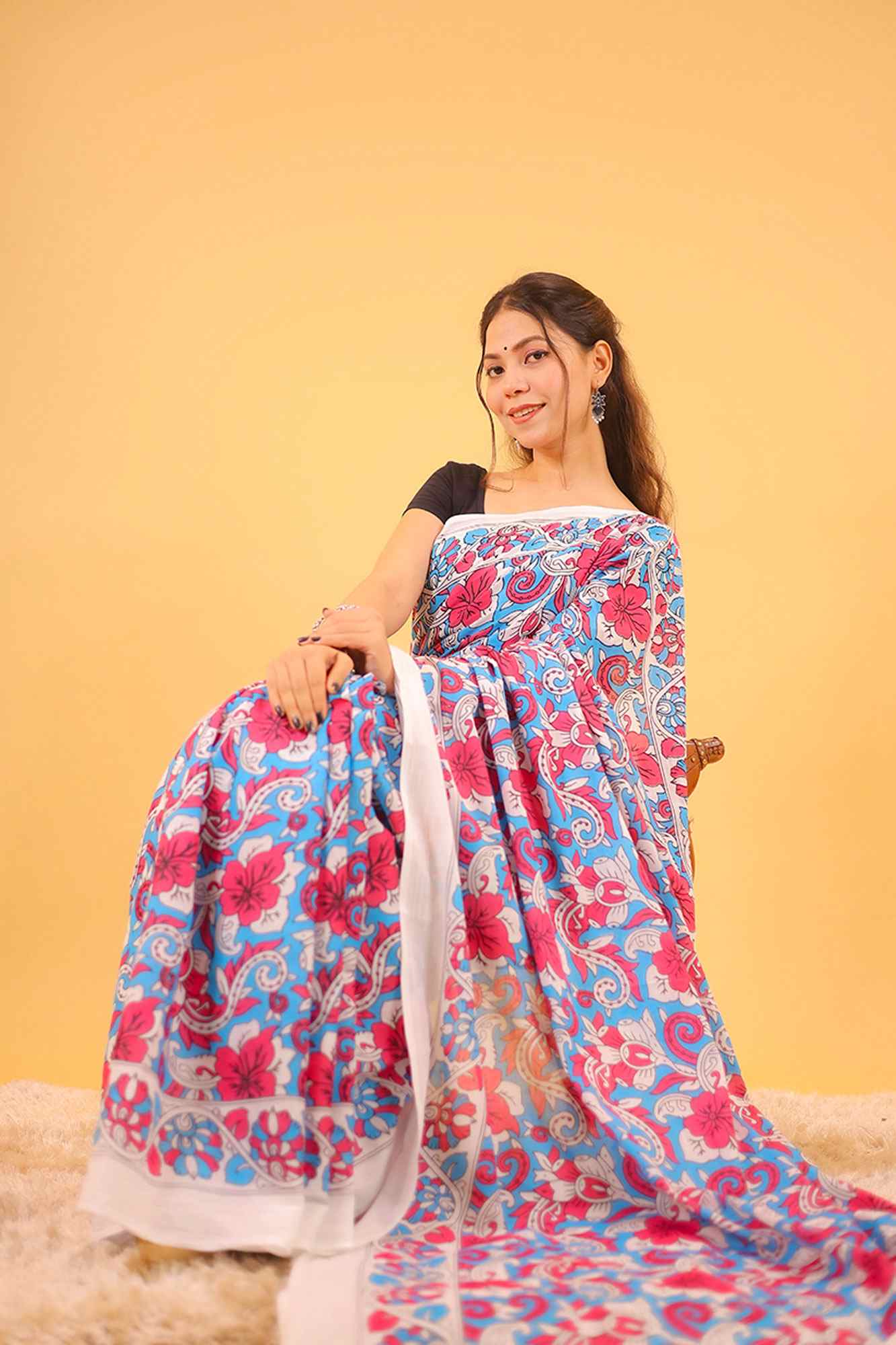 Mulmul Cotton Jaipuri Sanganeri Ready to wear Saree