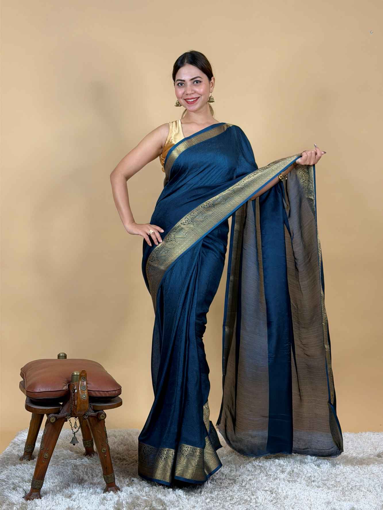 Lightweight, soft, and irresistibly smooth—this Marsh Mello who adore comfort without compromising Ready To Wear Saree