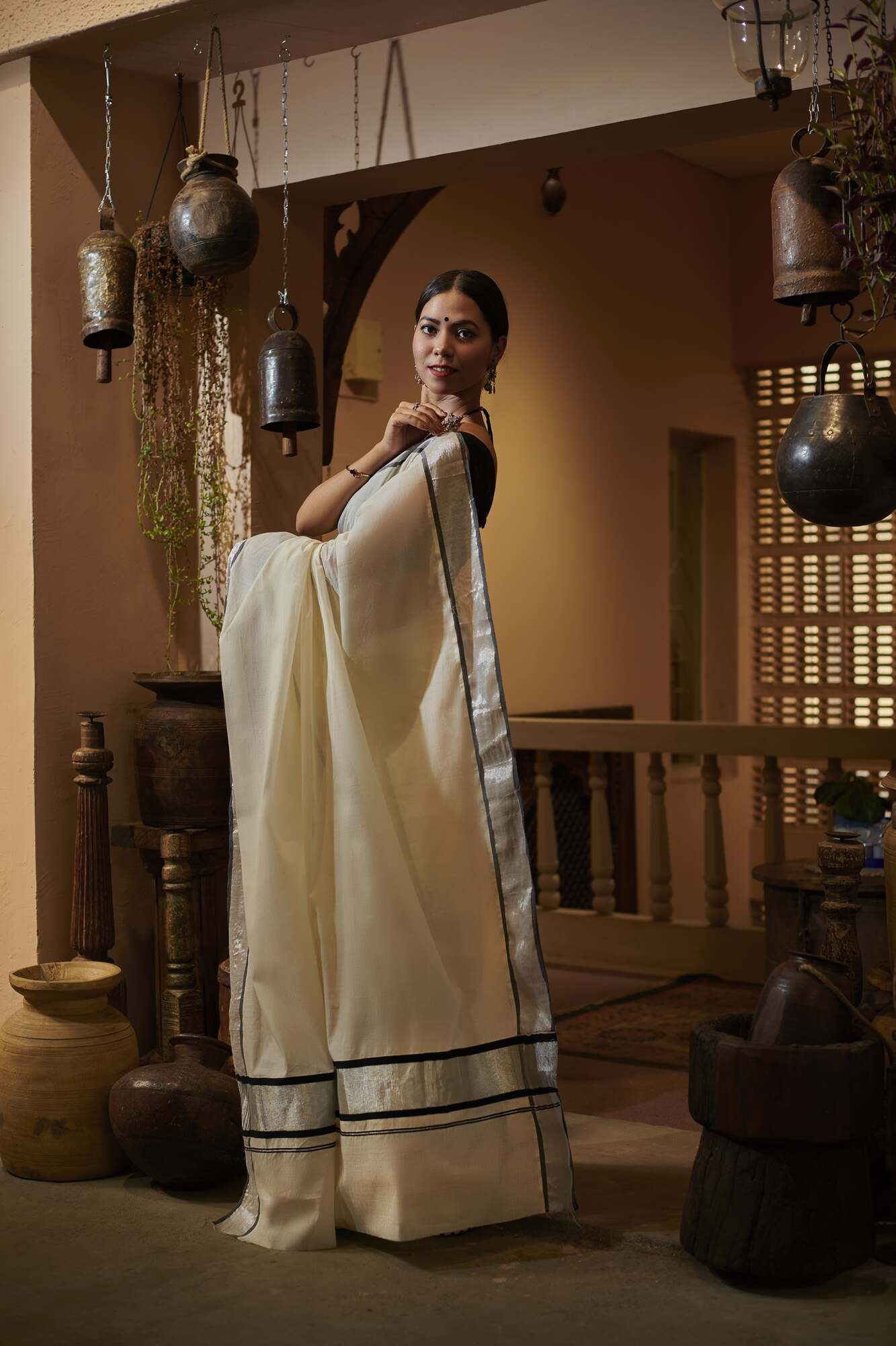 Ready To Wear Beautiful Kerala Kasavu Tissue Cotton with Zari Border Wrap in 1 minute saree With Readymade Blouse - Isadora Life Online Shopping Store