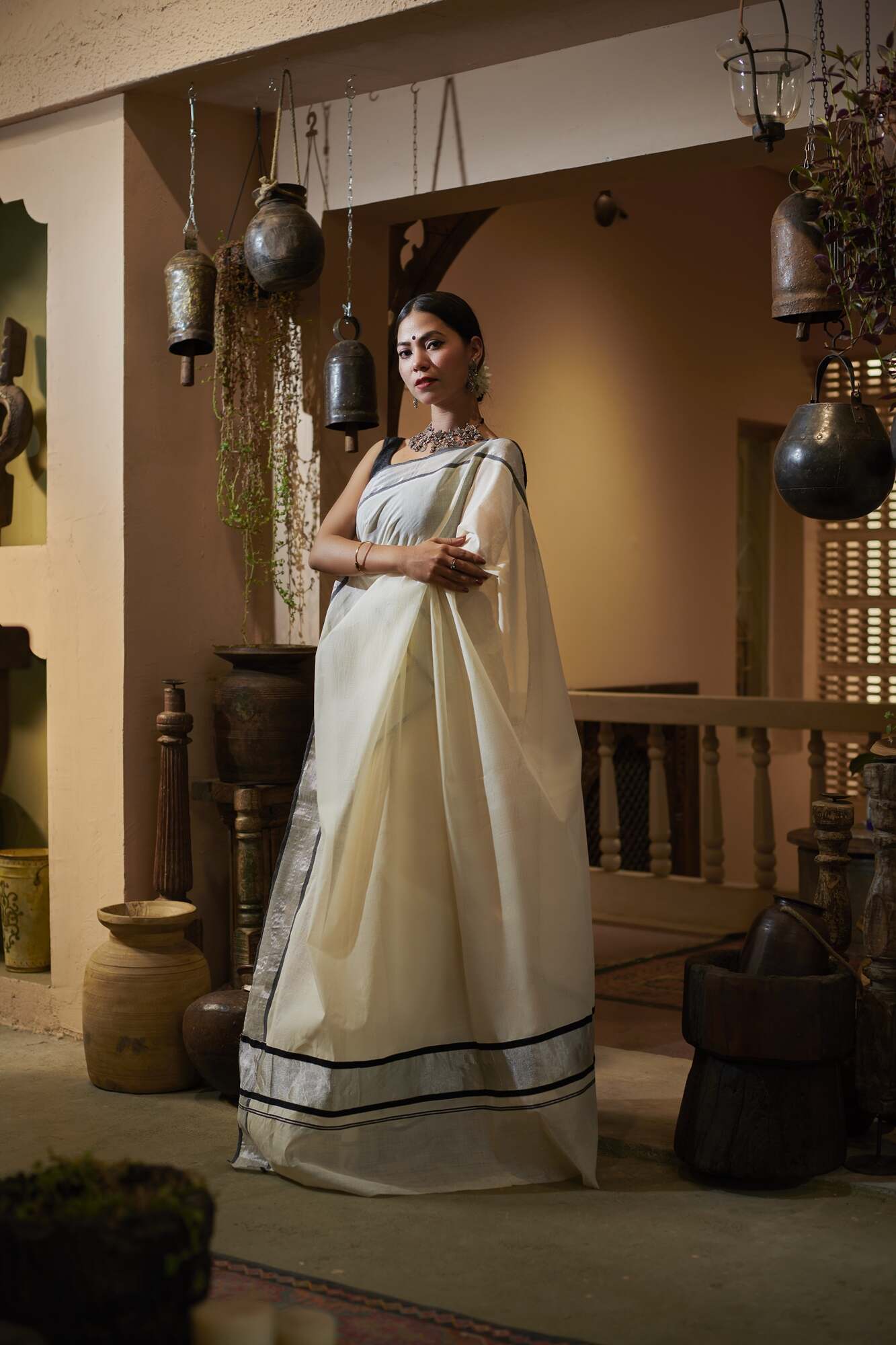 Ready To Wear Beautiful Kerala Kasavu Tissue Cotton with Zari Border Wrap in 1 minute saree With Readymade Blouse - Isadora Life Online Shopping Store