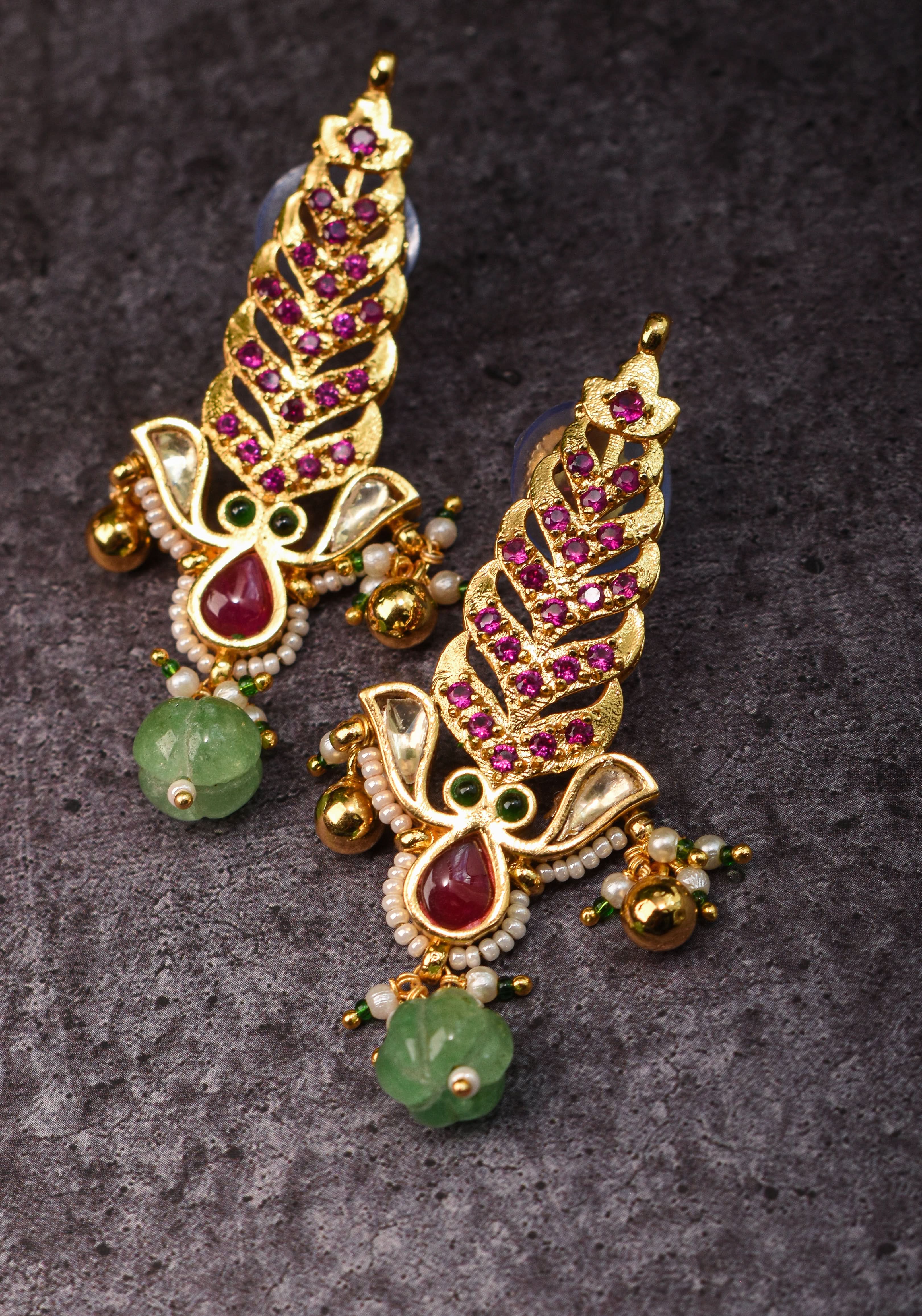 Pink floral vertical Stud Earrings | Shobitam