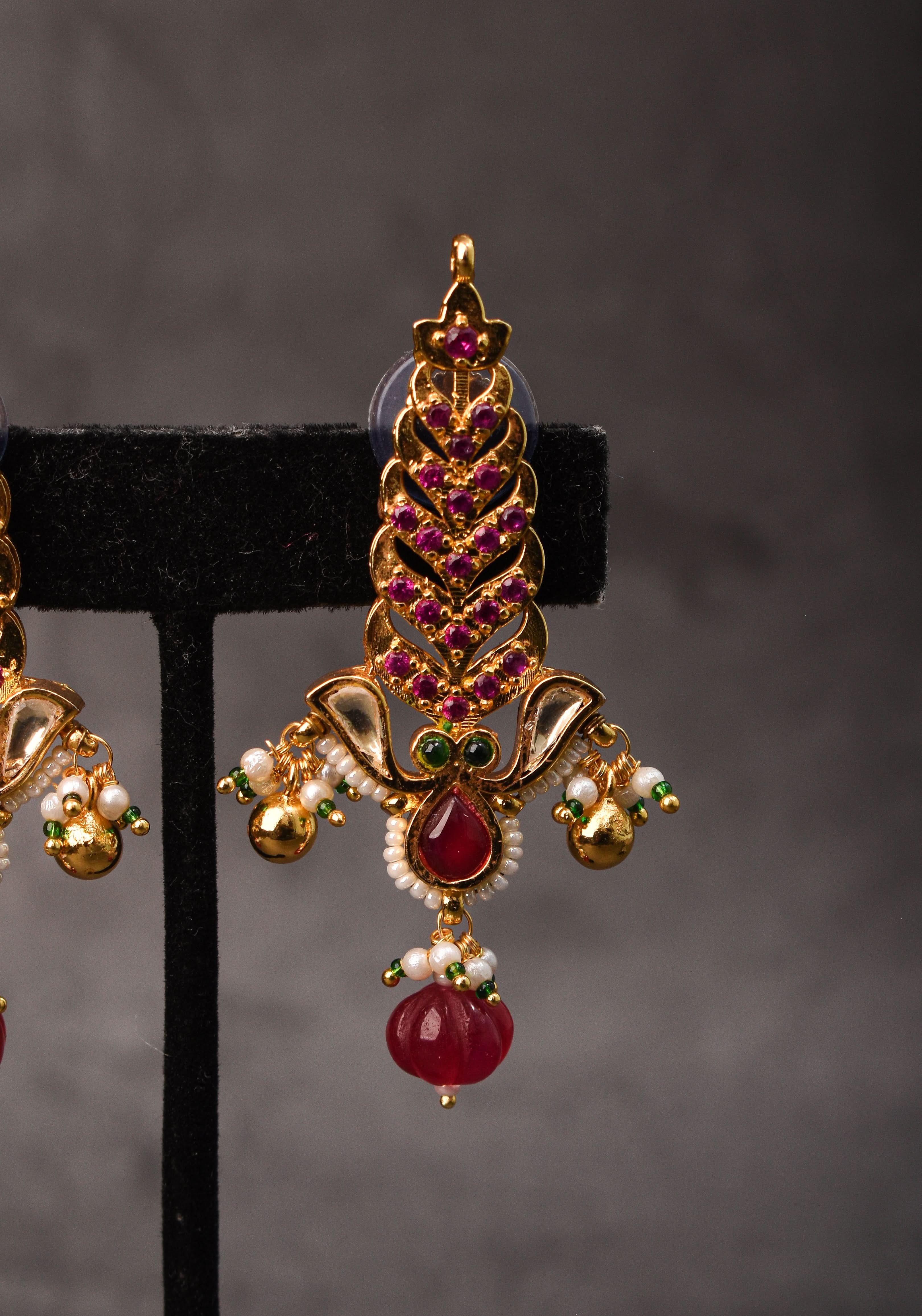 Pink floral vertical Stud Earrings | Shobitam Jewelry
