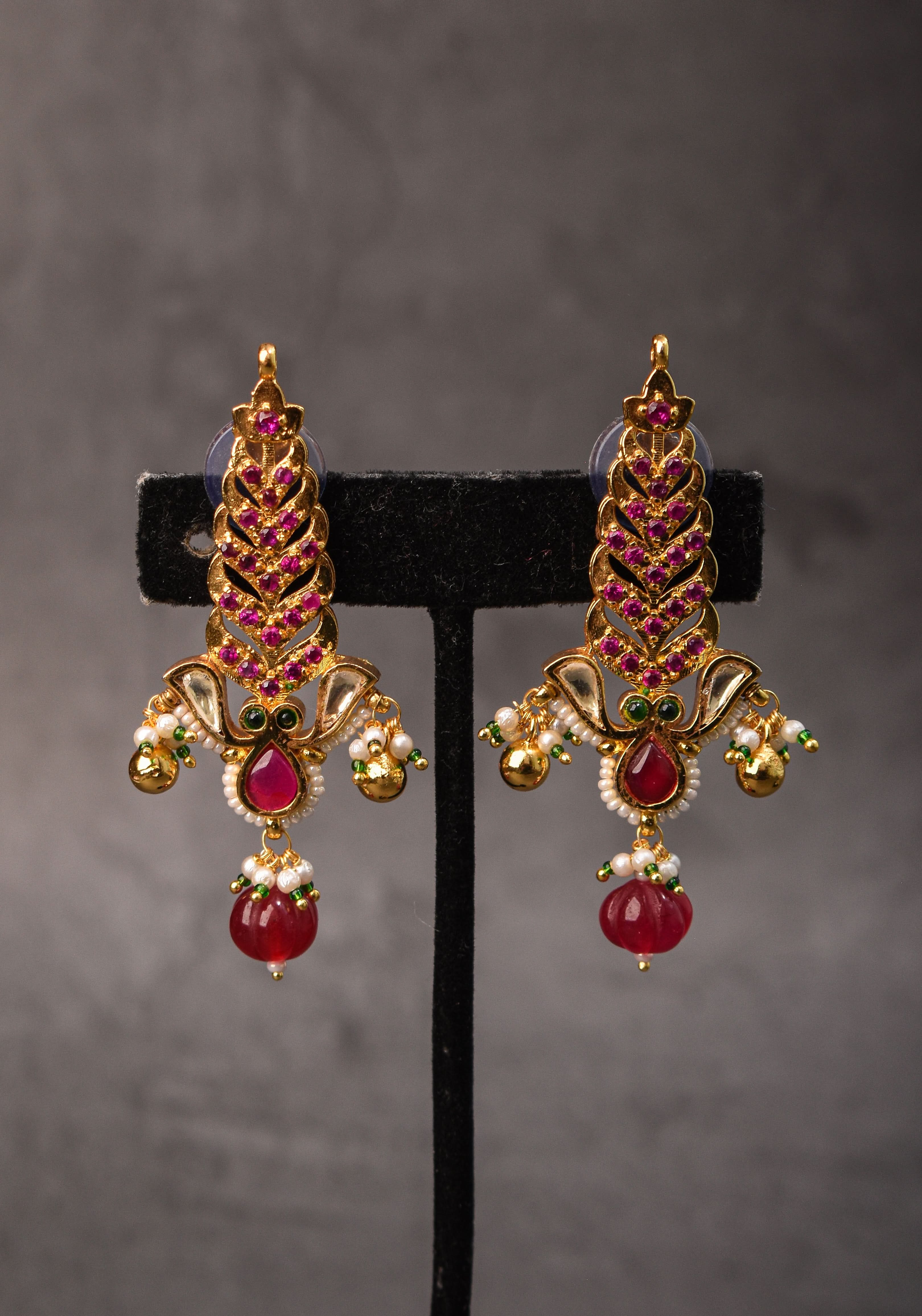 Pink floral vertical Stud Earrings | Shobitam Jewelry