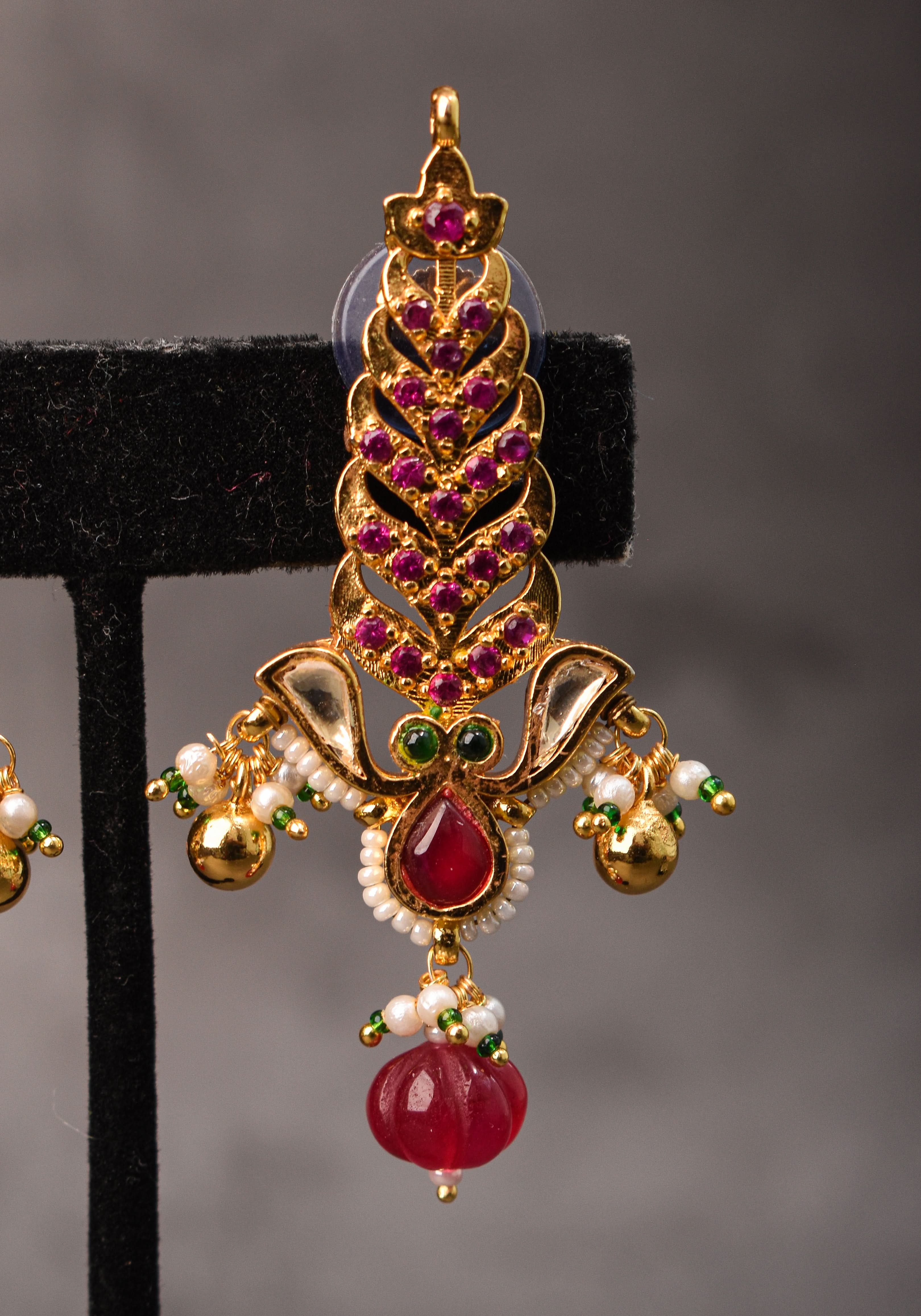 Pink floral vertical Stud Earrings | Shobitam Jewelry