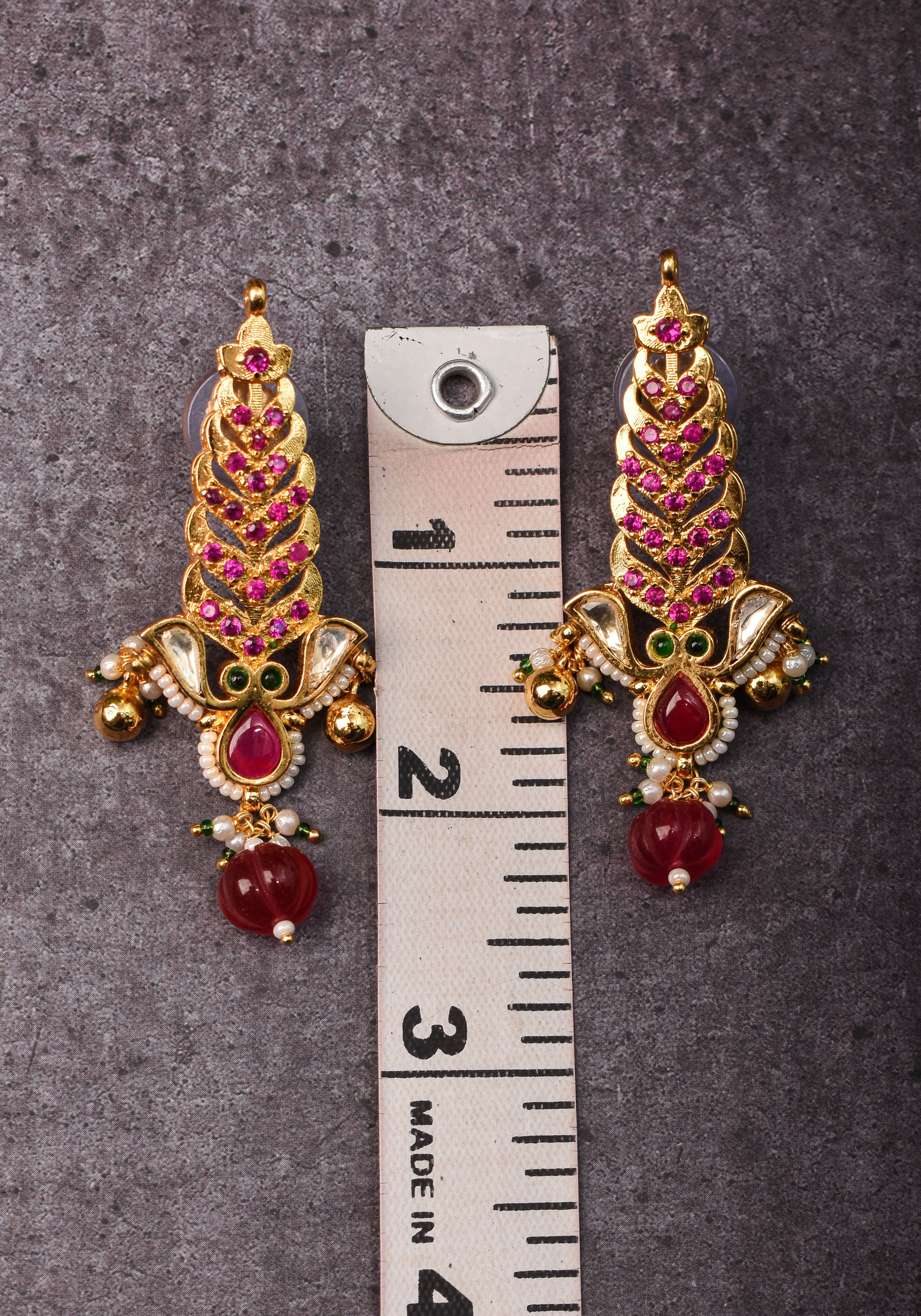 Pink floral vertical Stud Earrings | Shobitam Jewelry