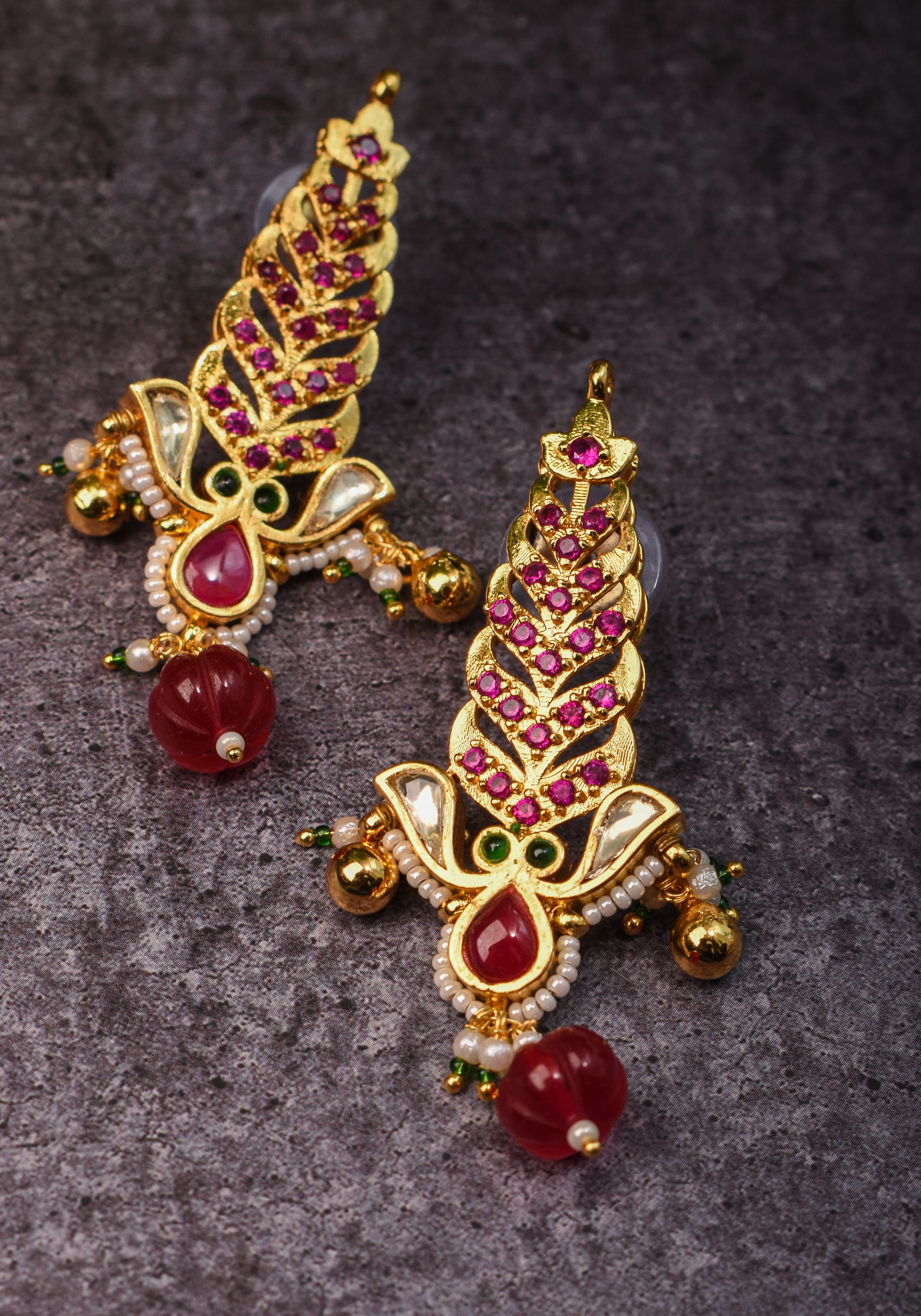 Pink floral vertical Stud Earrings | Shobitam Jewelry