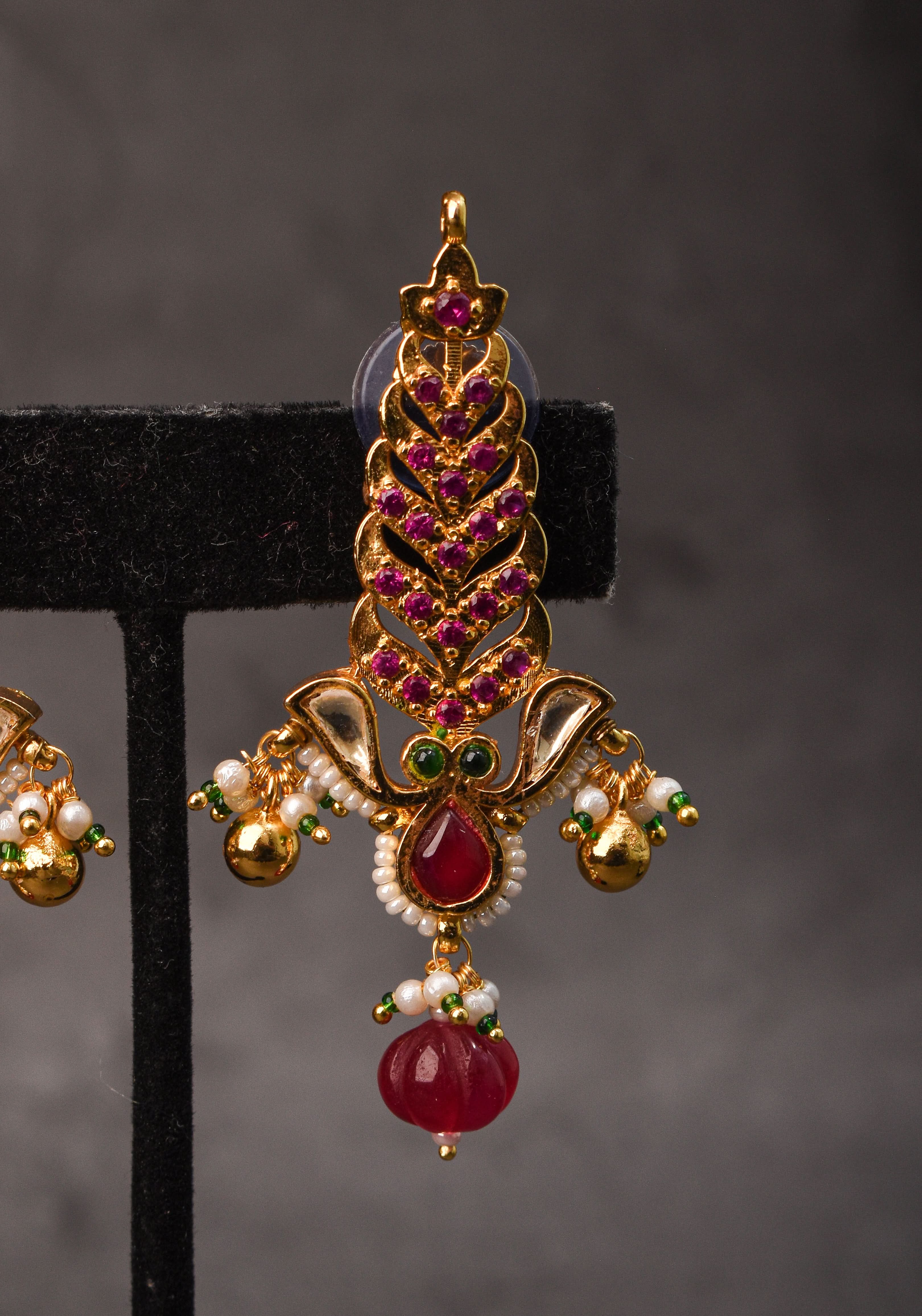 Pink floral vertical Stud Earrings | Shobitam Jewelry