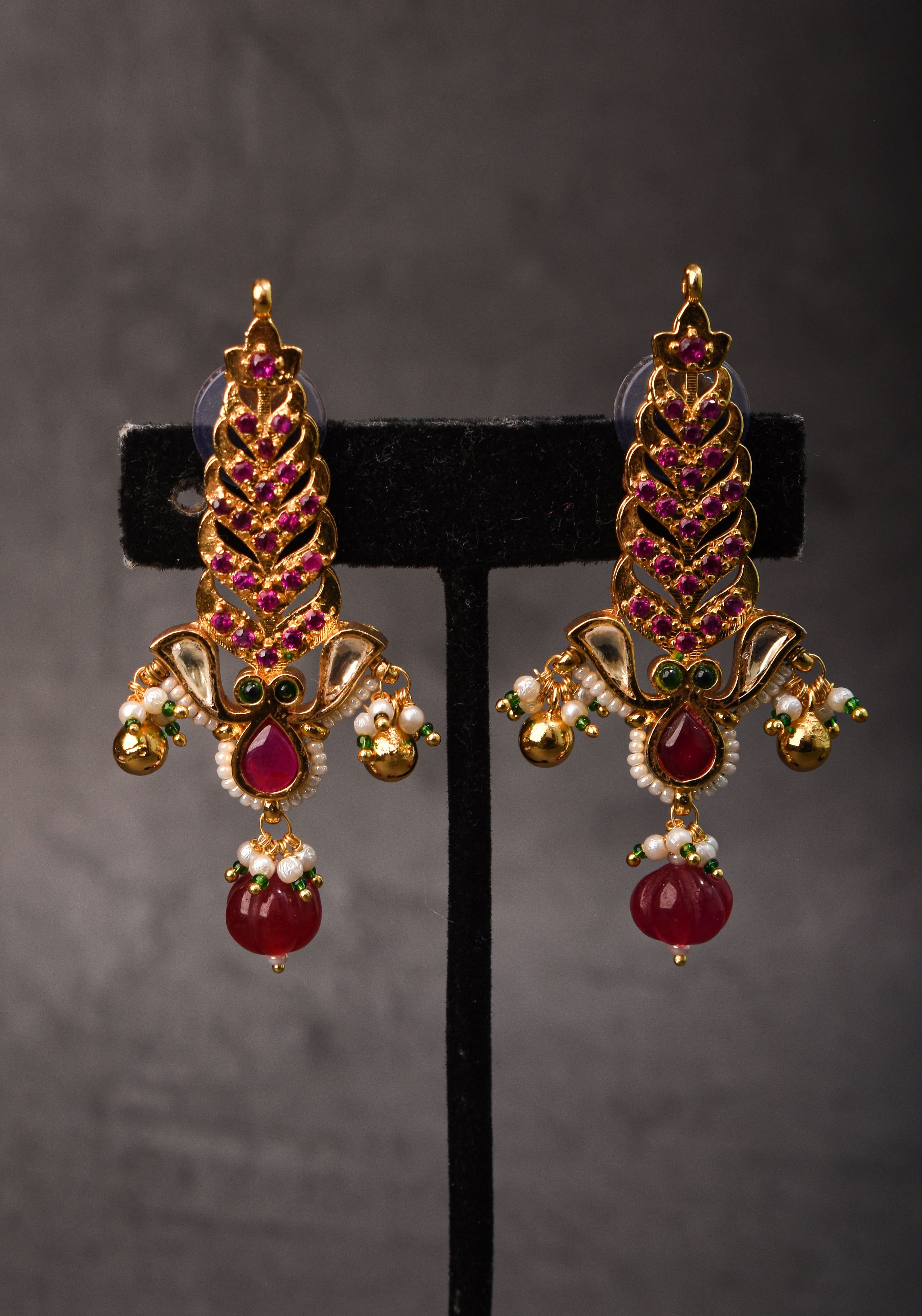 Pink floral vertical Stud Earrings | Shobitam Jewelry