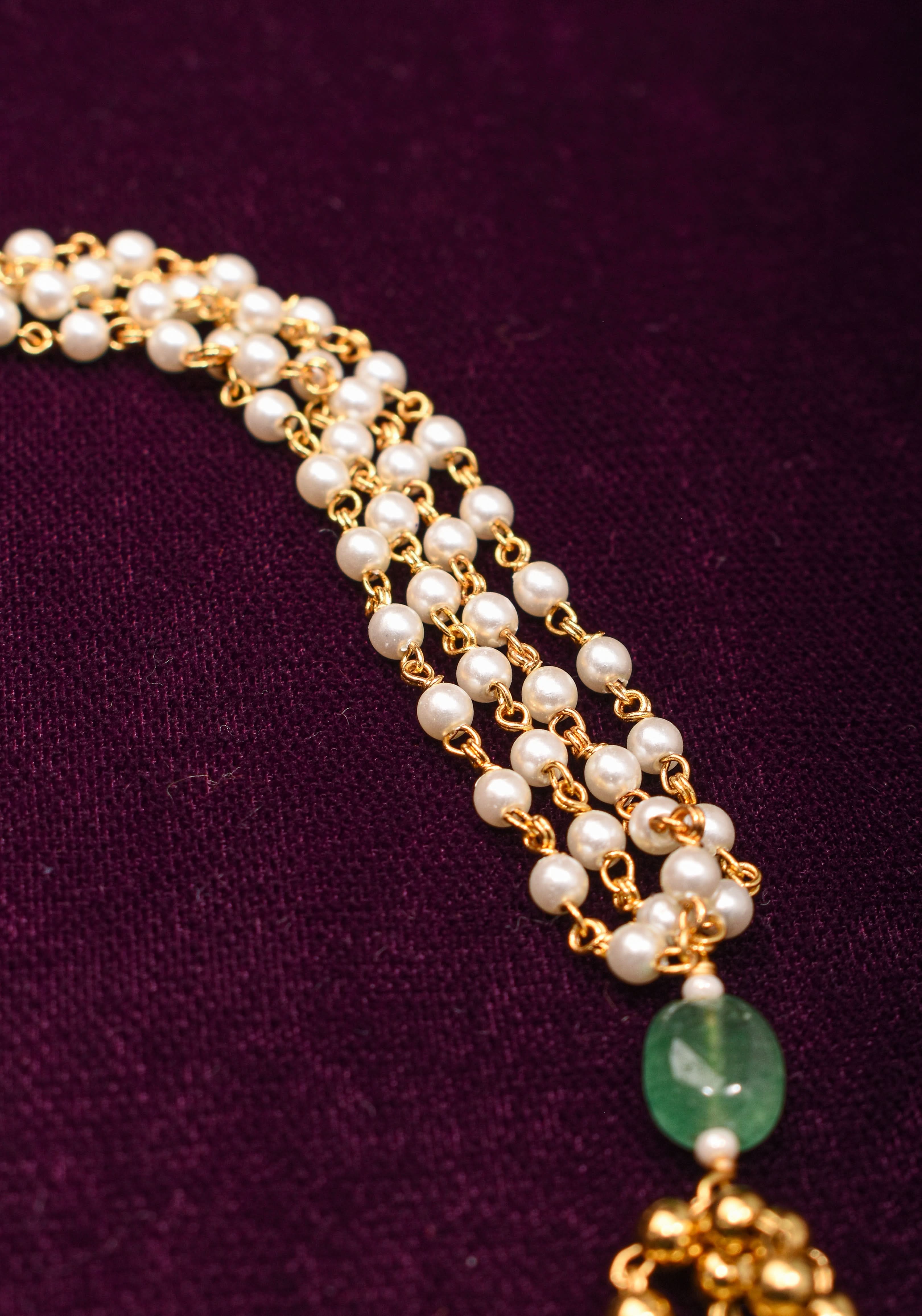 Jadau Pendant on Multistrand Sage Green Beads Necklace set with Twin Peacock Pendant and | Shobitam Jewelry