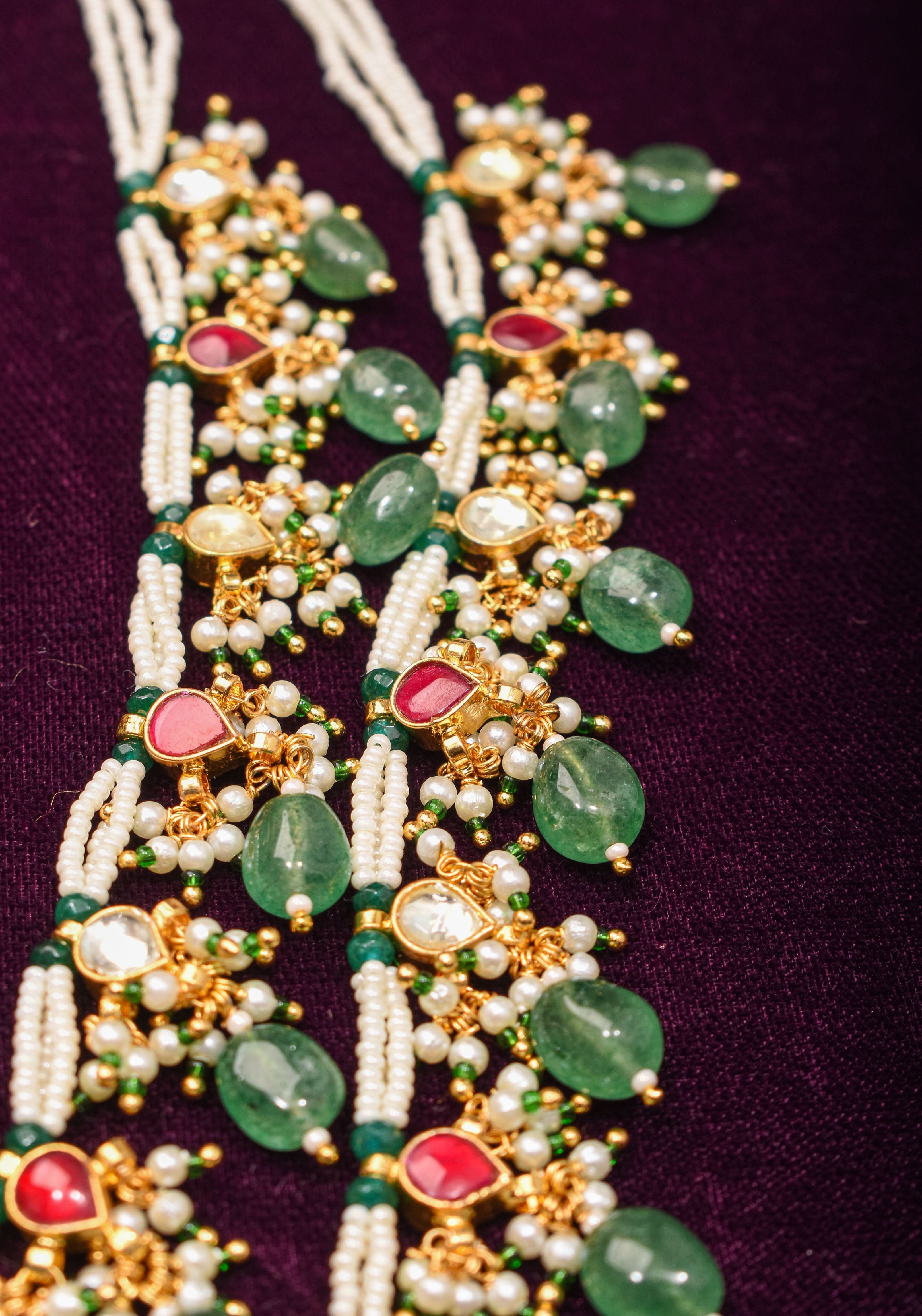 Short Length Maharani Haar with 2 strand Jadau dangling units | Shobitam