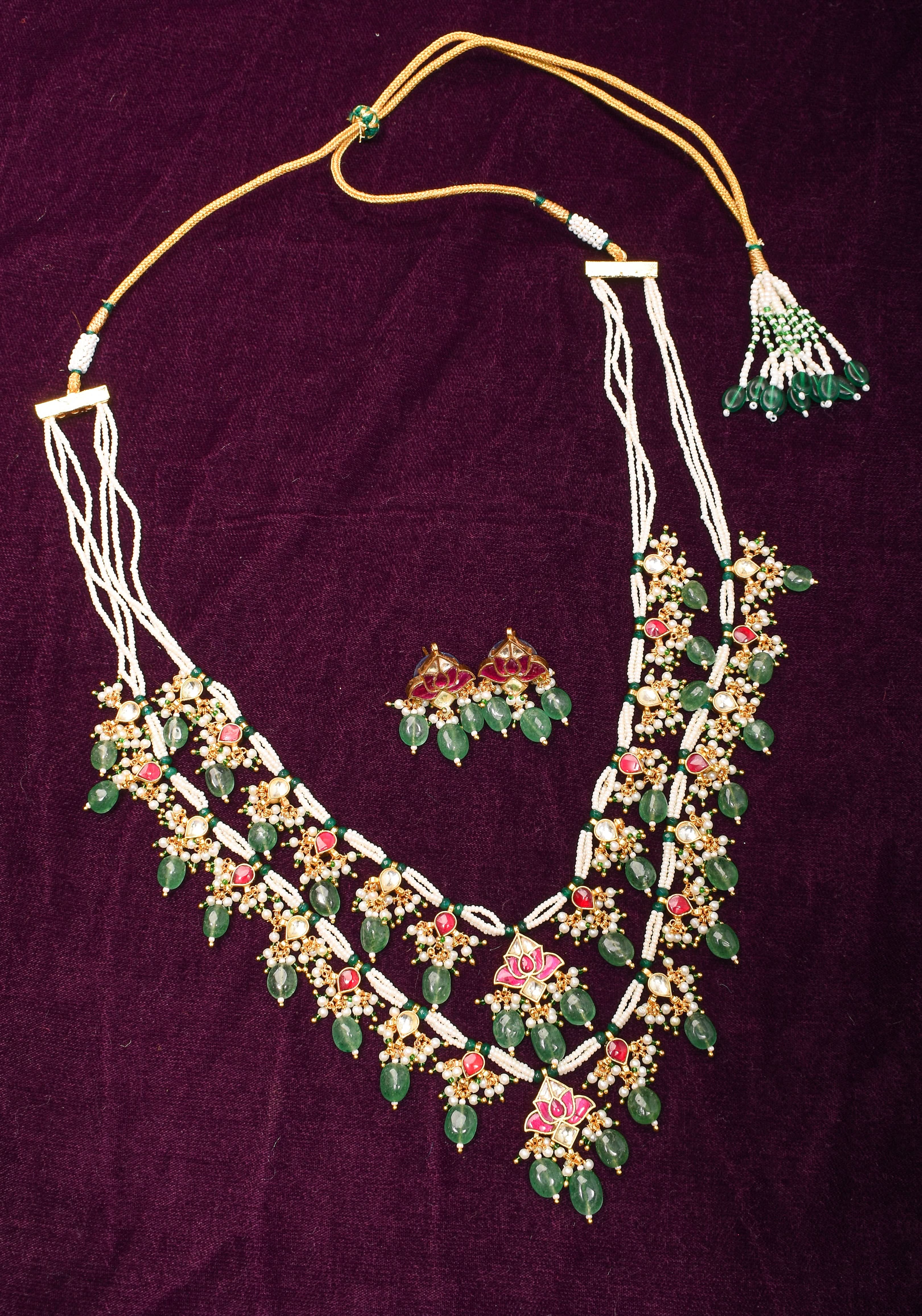 Short Length Maharani Haar with 2 strand Jadau dangling units | Shobitam