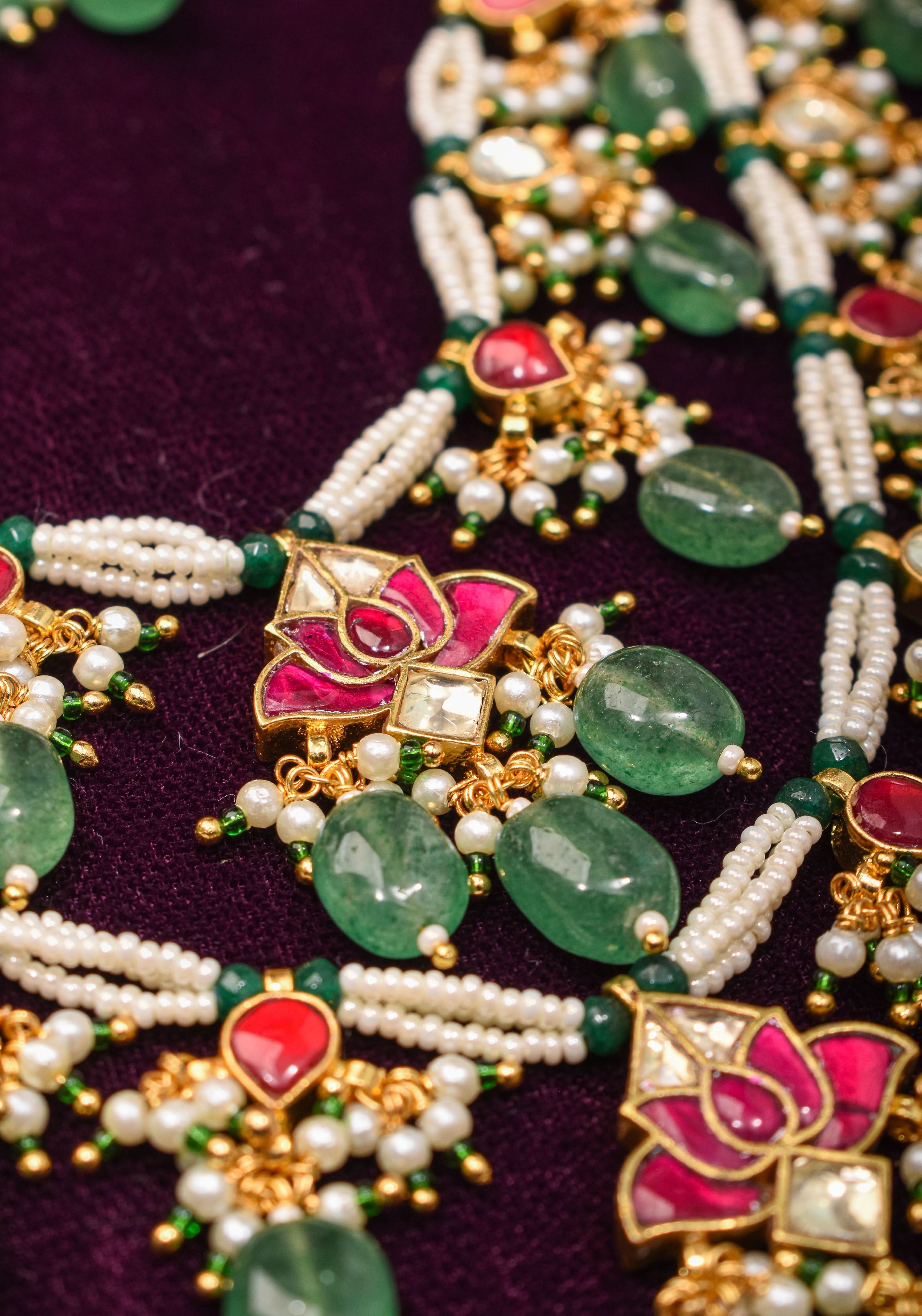 Short Length Maharani Haar with 2 strand Jadau dangling units | Shobitam