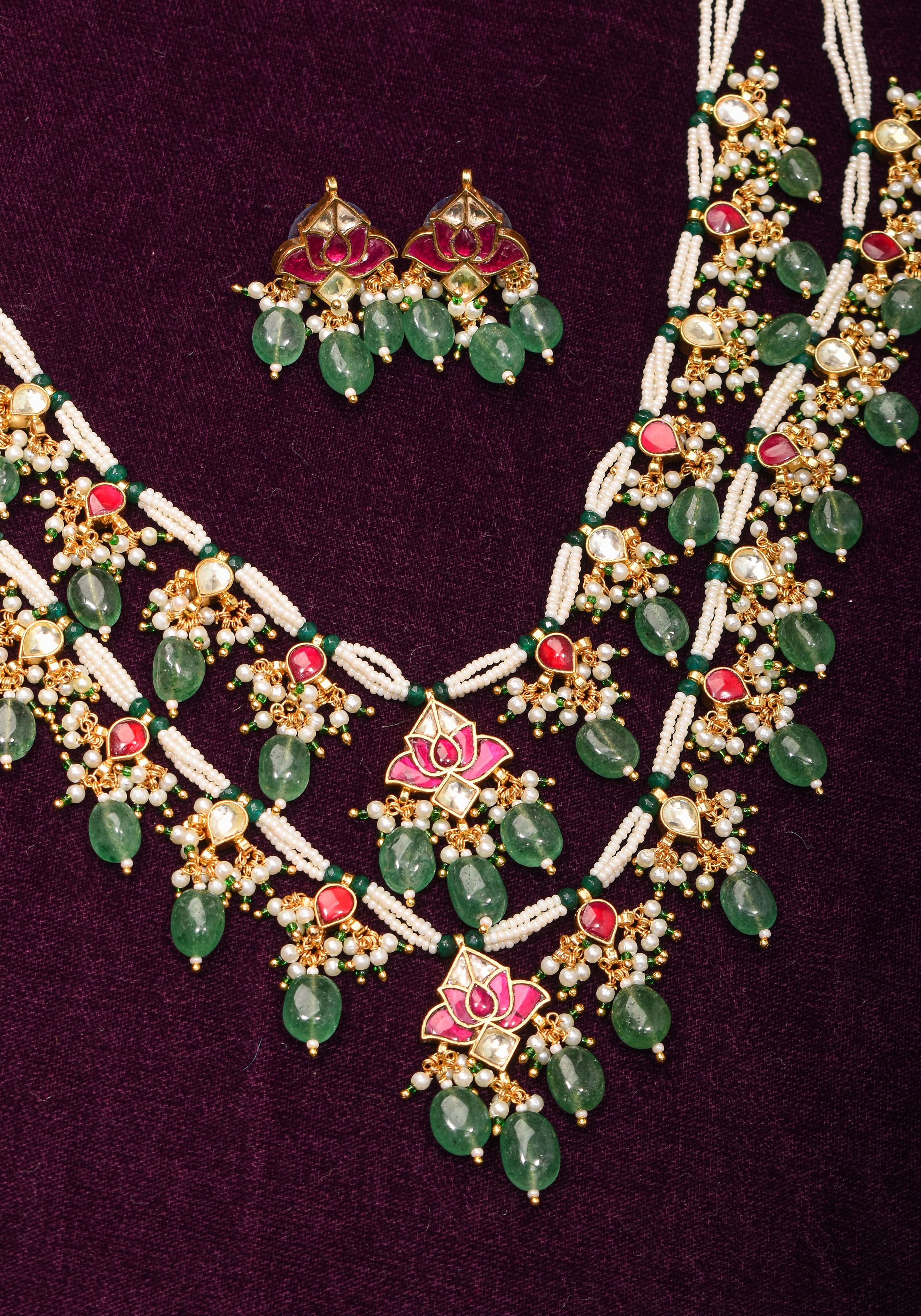 Short Length Maharani Haar with 2 strand Jadau dangling units | Shobitam