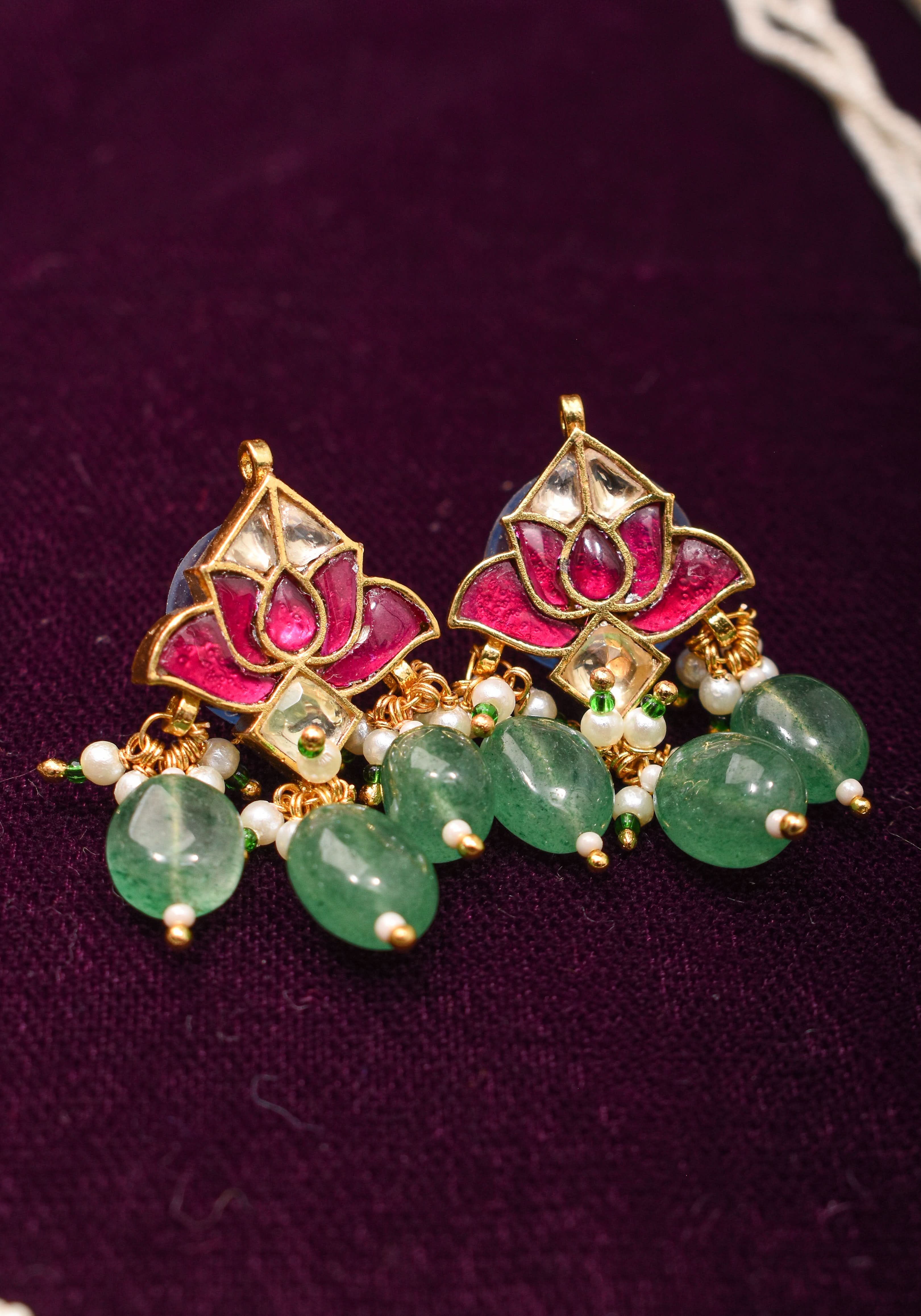 Short Length Maharani Haar with 2 strand Jadau dangling units | Shobitam