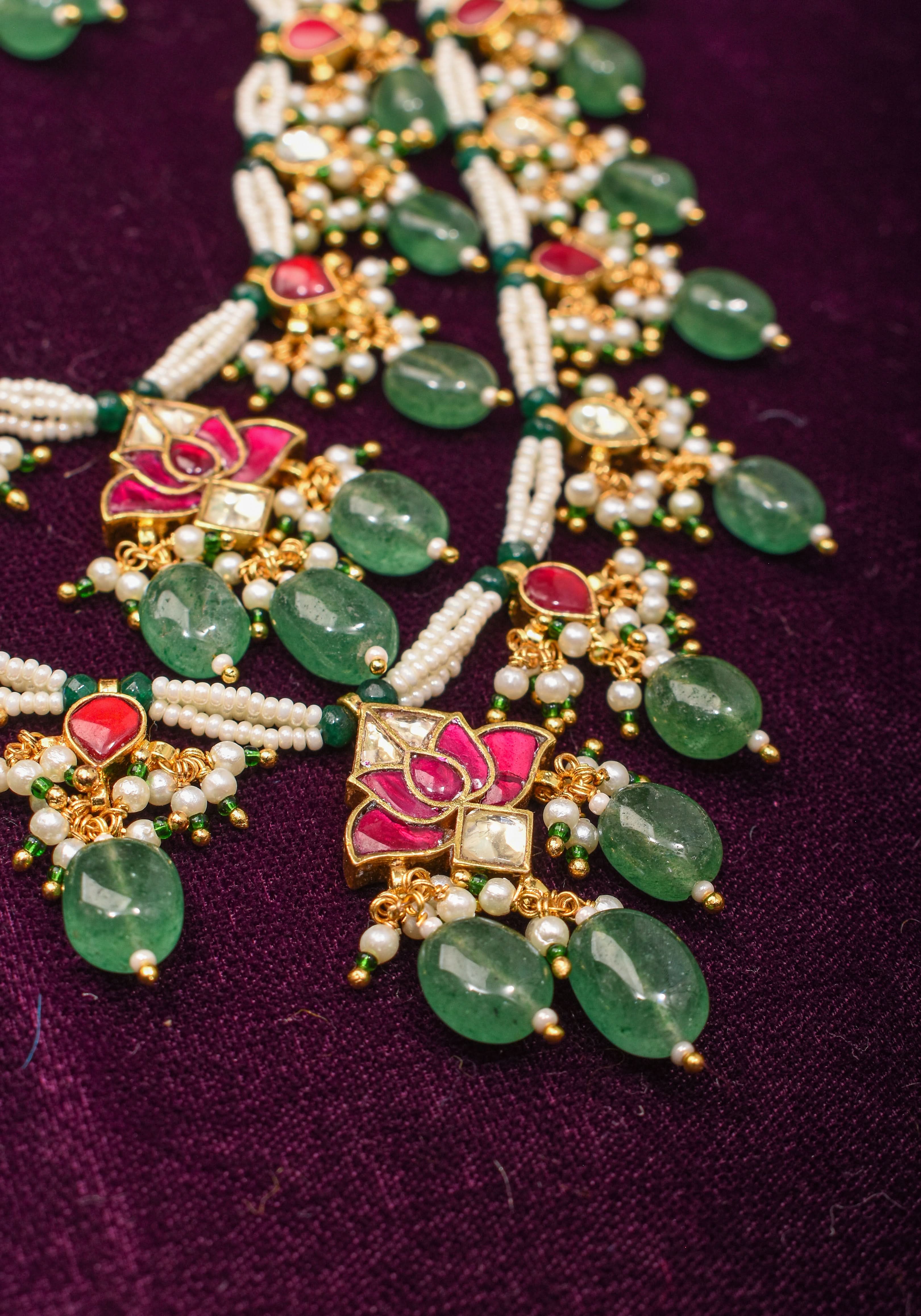 Short Length Maharani Haar with 2 strand Jadau dangling units | Shobitam