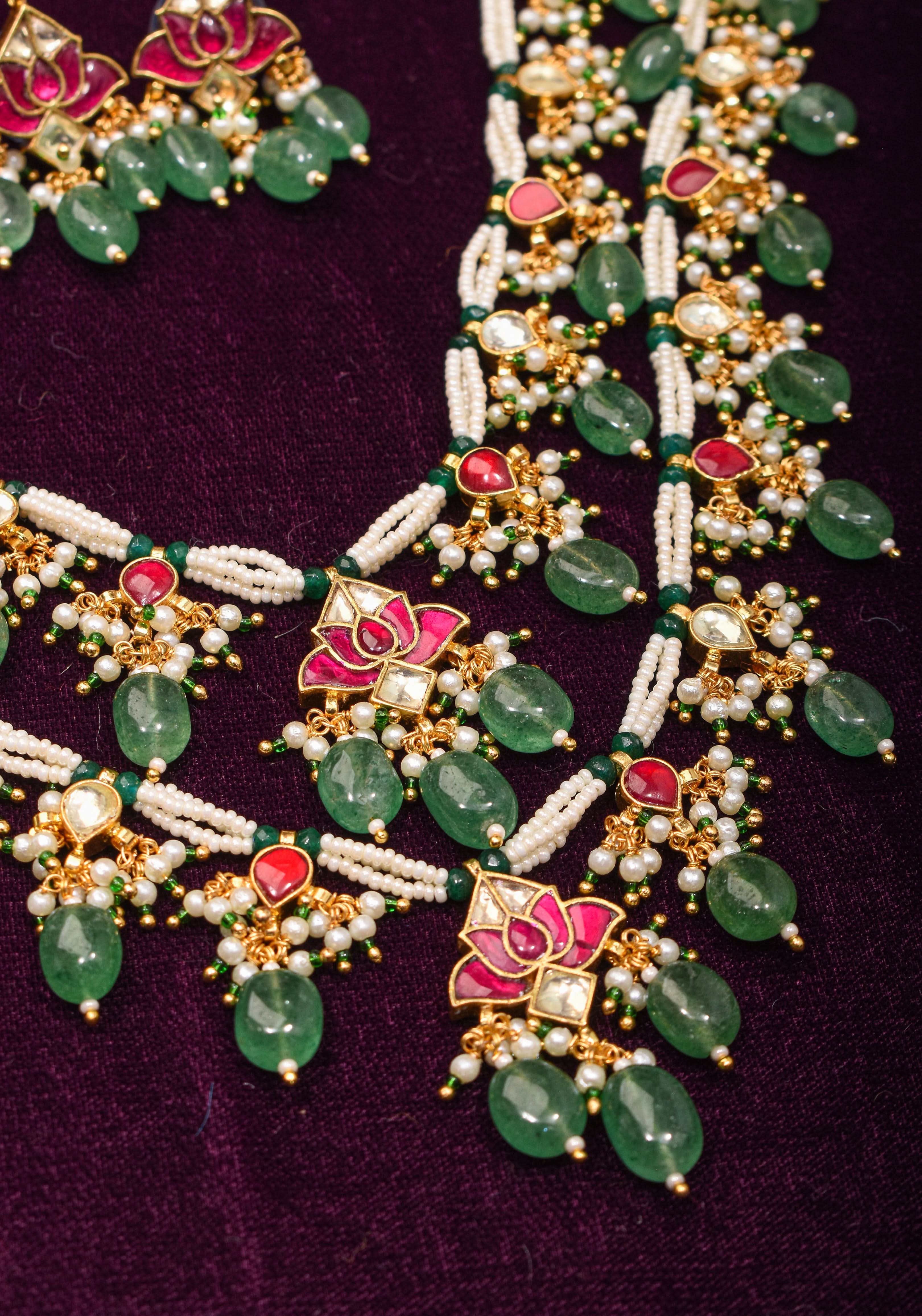 Short Length Maharani Haar with 2 strand Jadau dangling units | Shobitam