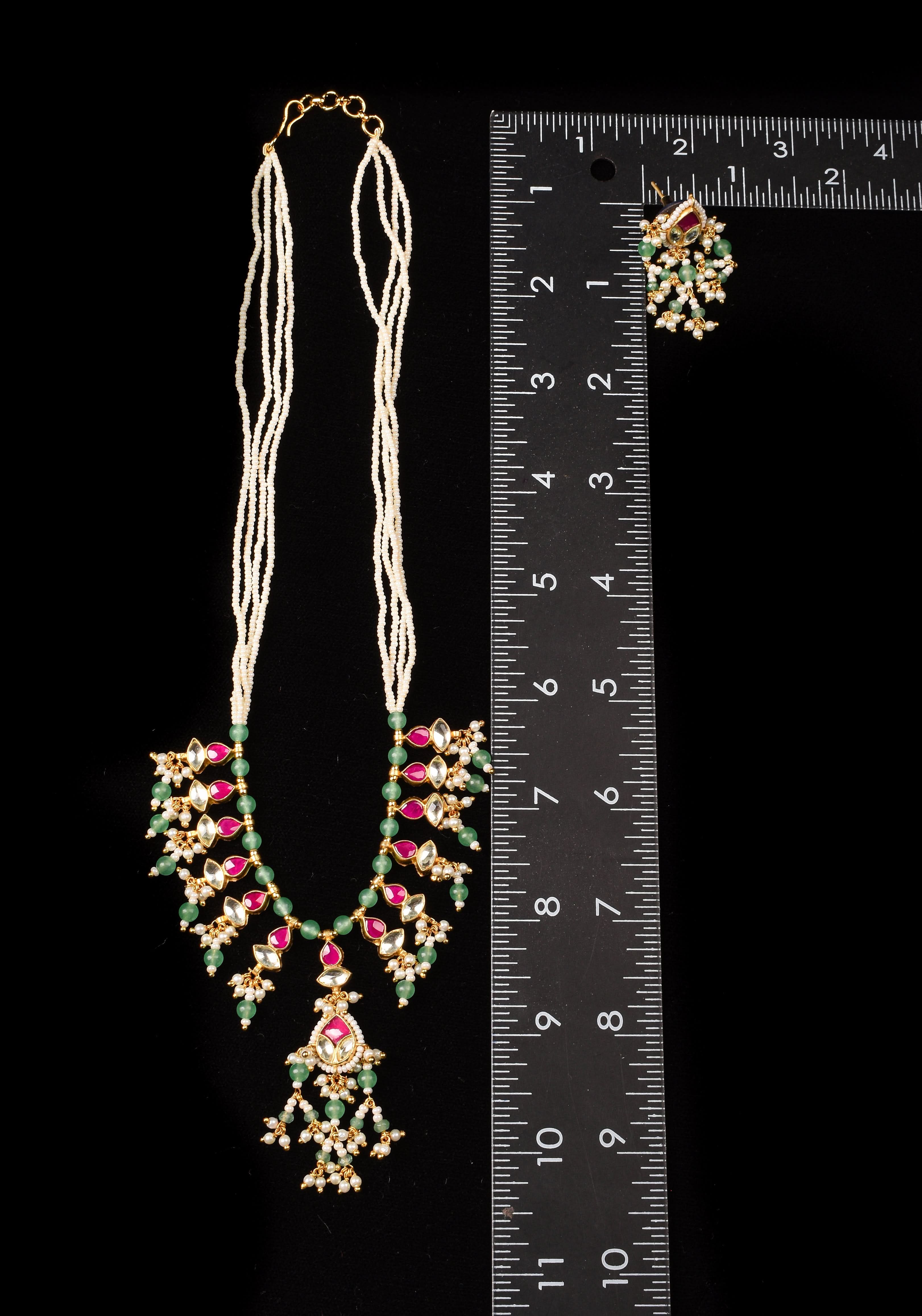 Simple and Lightweight Dangling Jadau Set necklace and Earrings Set | Shobitam