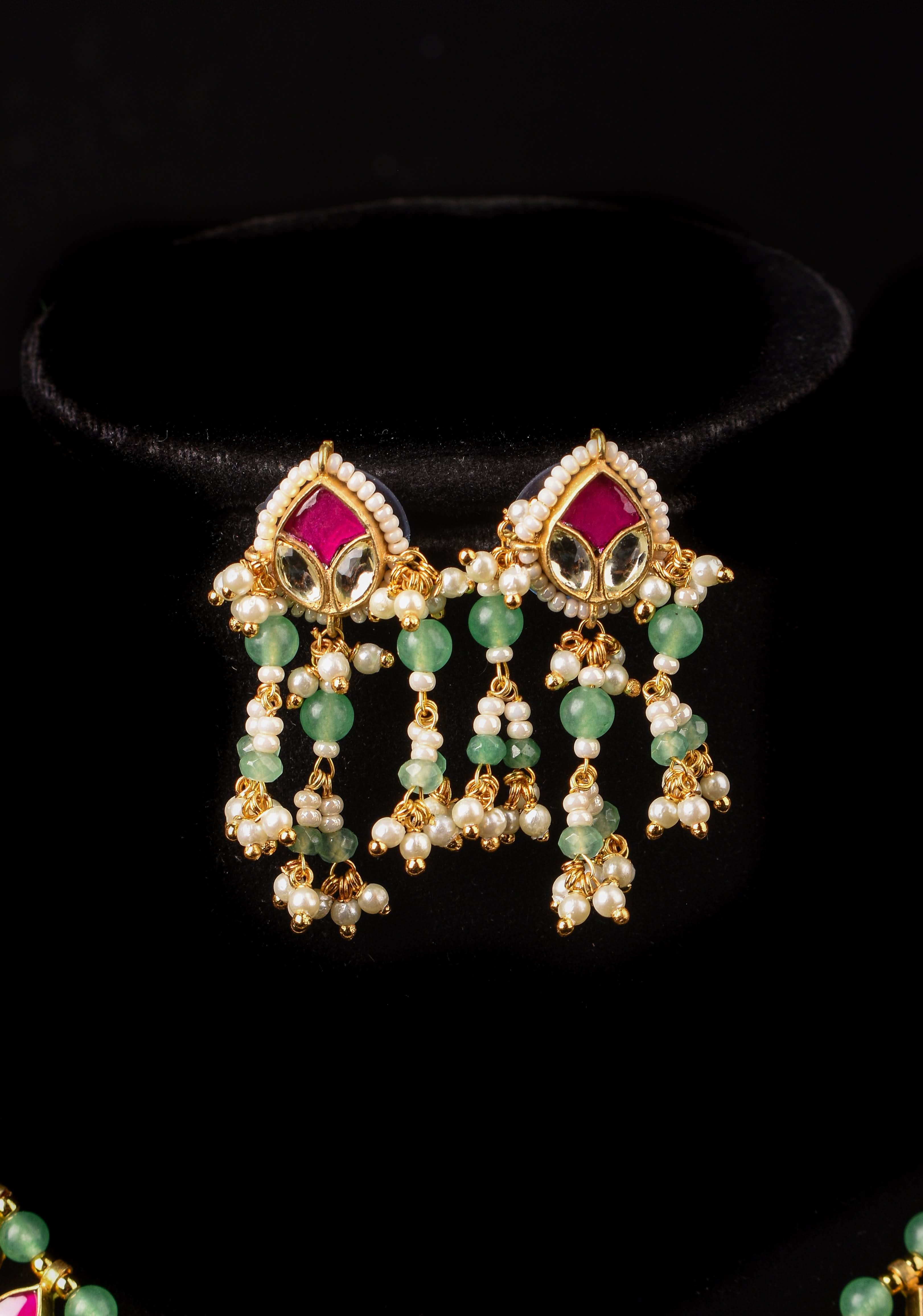 Simple and Lightweight Dangling Jadau Set necklace and Earrings Set | Shobitam