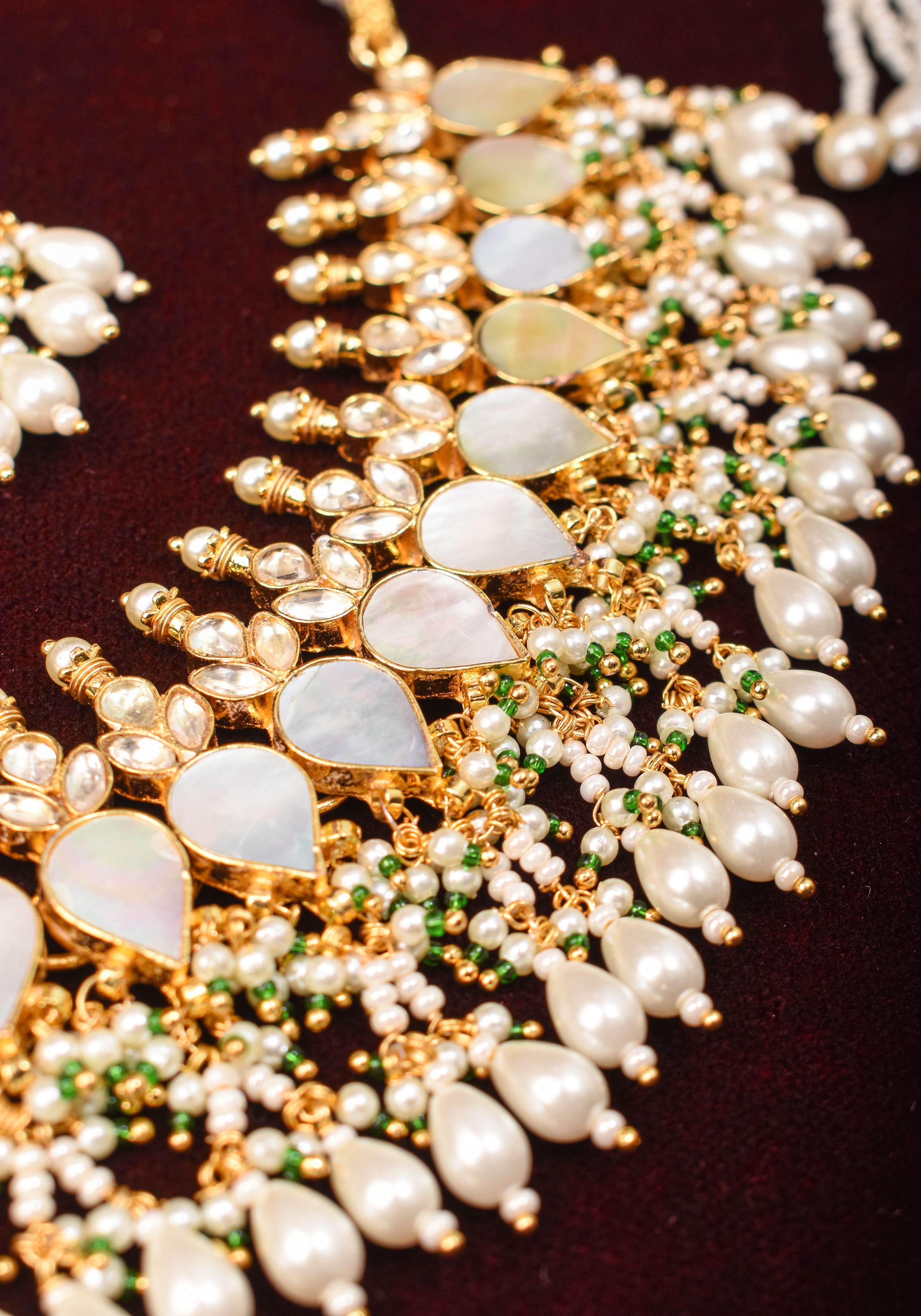 Ahmedabadi Jadau Mother of Pearls choker Set | Shobitam Jewelry